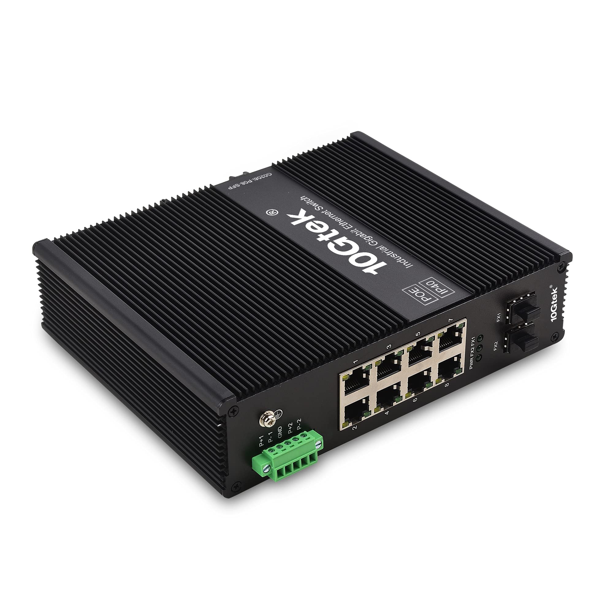 Industrial IP40, 10-portowy przełącznik Gigabit Ethernet, POE 802.3af/at (w/20-km SFP transceiver), G0208i-P08, uchwyt DIN-Rail Mount
