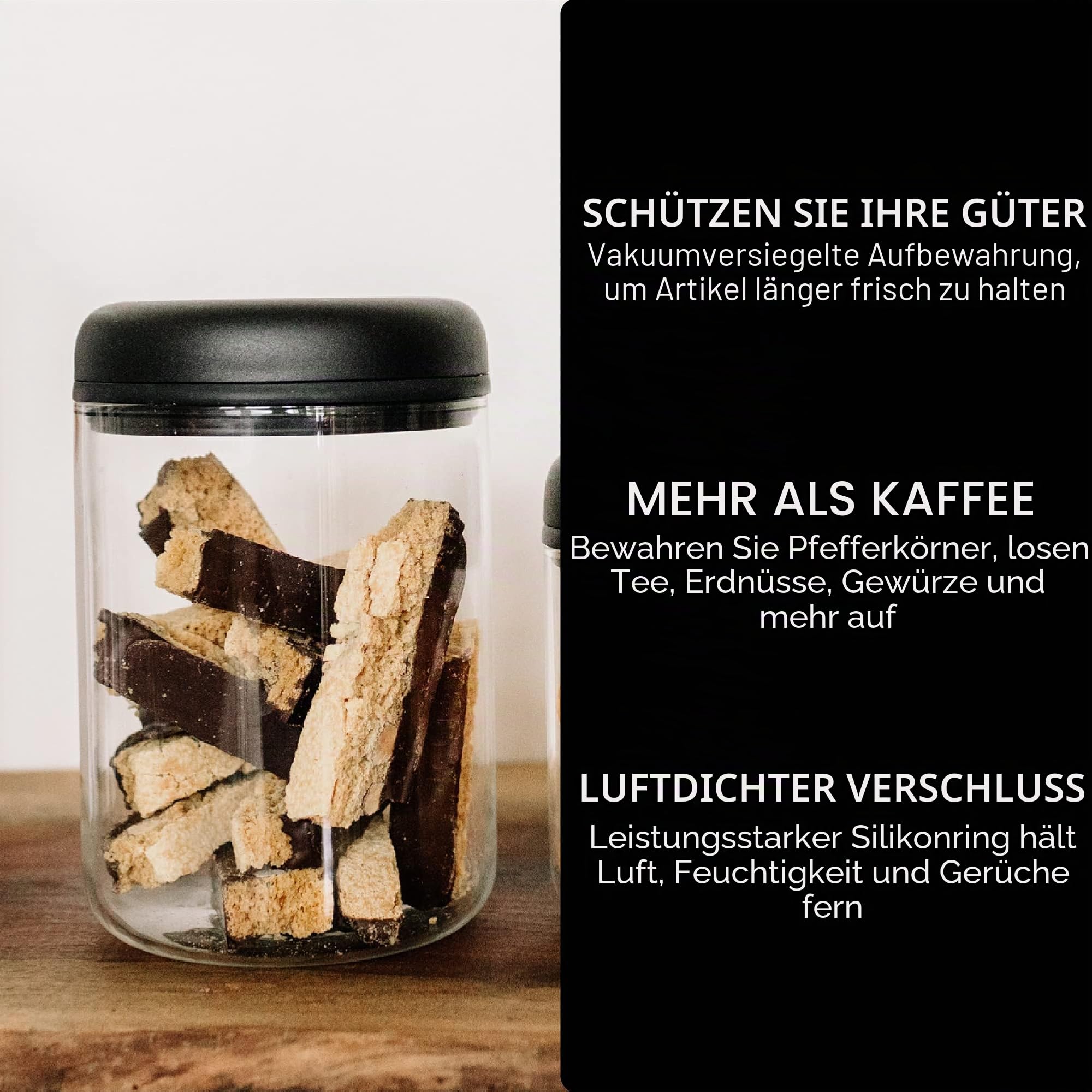 Fellow Vakuumbehälter zur Aufbewahrung von Kaffee und Lebensmitteln, integrierte Vakuumpumpe, hermetische Abdichtung 1,2 Liter Sauberes Glas