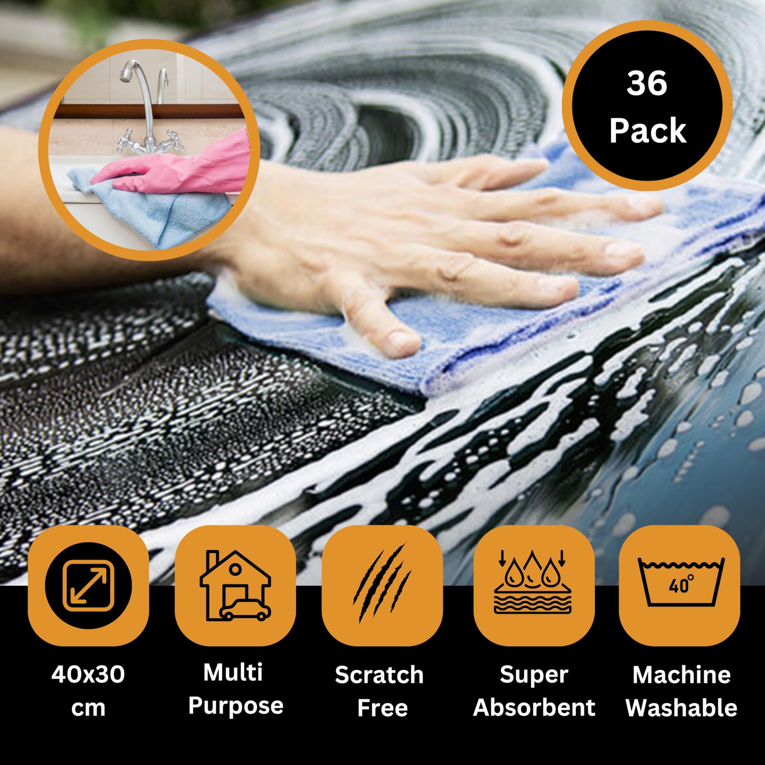 Tek Automotive 36 Stück Mikrofasertücher 40 x 30 cm – fusselfrei, Reinigungstücher für Autos, Zuhause, Geschirrtücher, Autopflege, Autoreinigungsbedarf, Mikrofasertuch Multipack