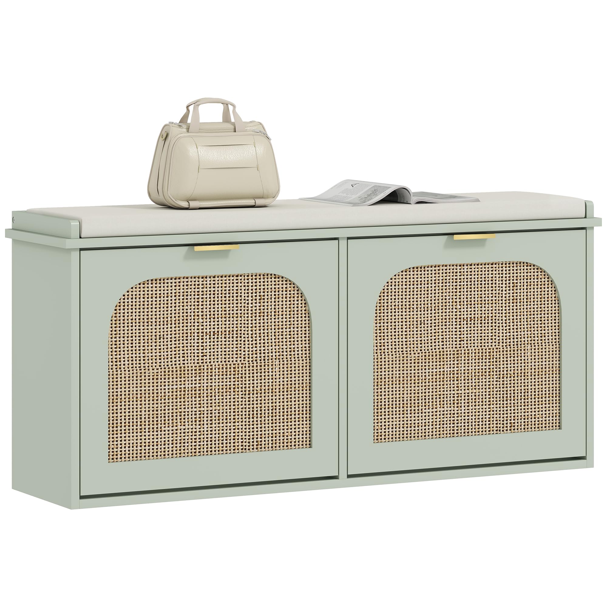 Homcom (Grey) Boho Shoe Bench With Padded Seat And 2 Flip-Drawers Grey