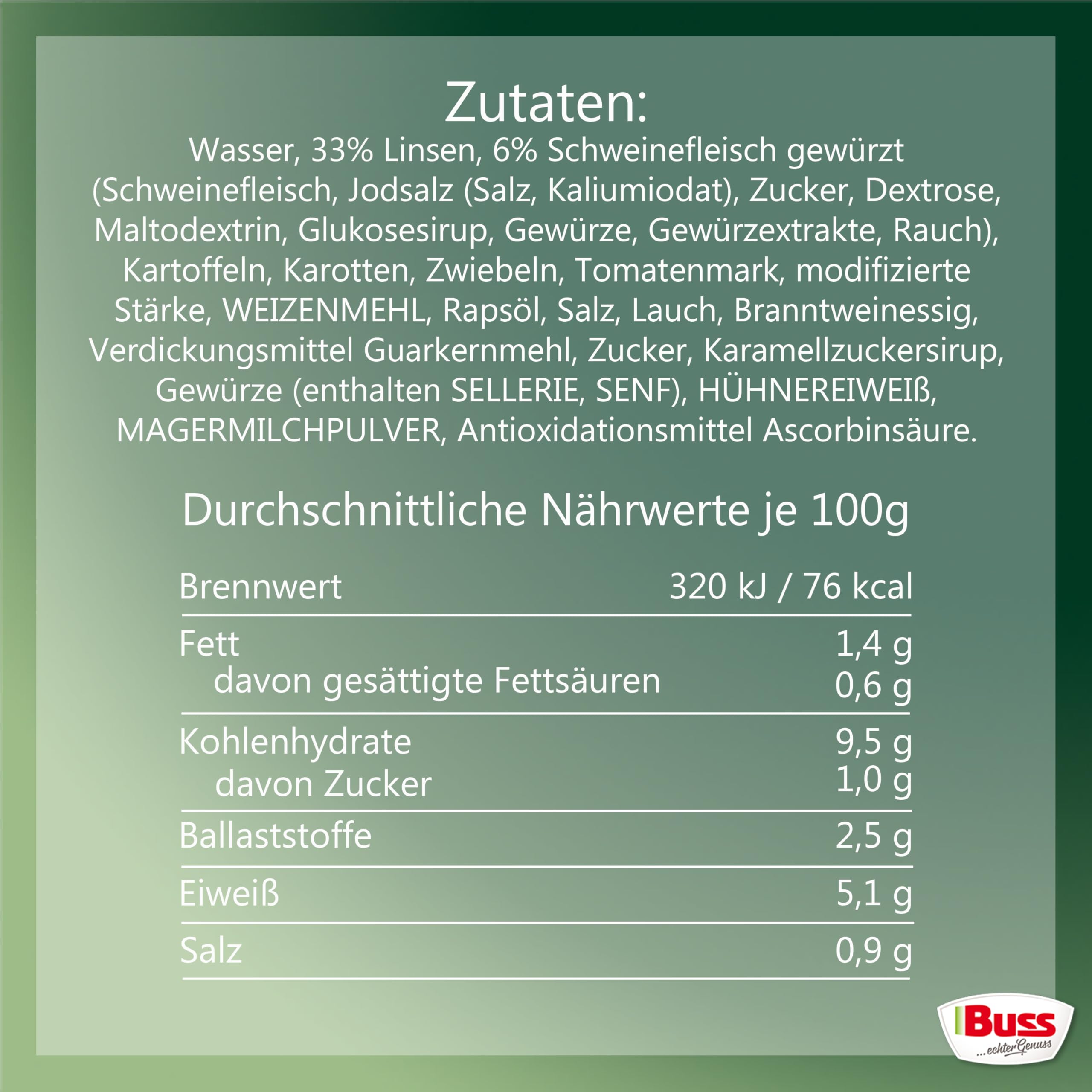 Buss Omi’s klassischer Linseneintopf - Würzig leckerer Suppentopf mit Linsen und magerem Schweinefleisch - Schnelle Fertiggerichte zum Aufwärmen in Mikrowelle & Topf - 6 x 800g (Packung mit 2)