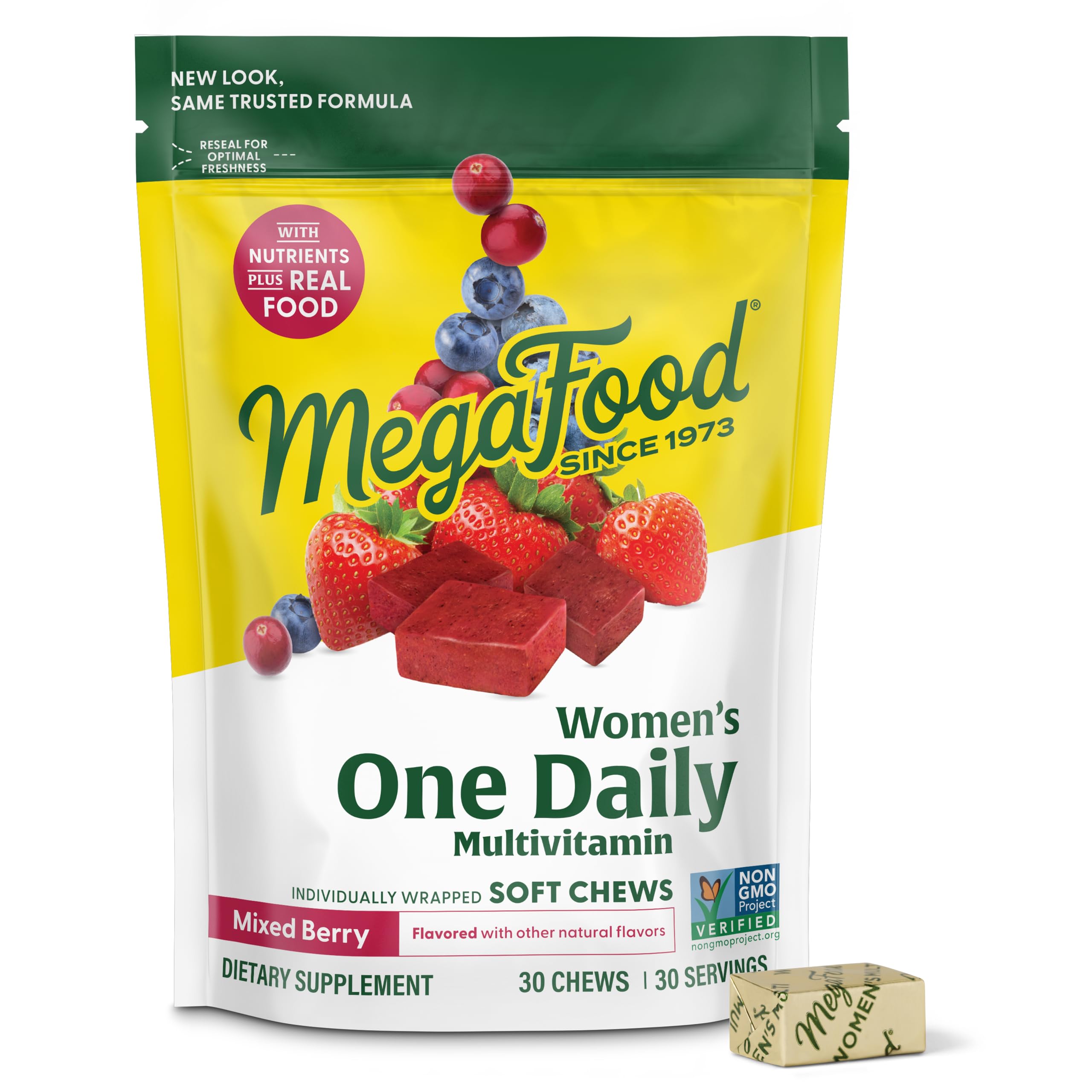 MegaFood Women's One Daily Multivitamin Soft Chews - Multivitamin for Women with Folate, Vitamin B6, Vitamin B12, Biotin, Vitamin D - Mixed Berry Flavor - Vegetarian Supplement, Non-GMO - 30 Chews