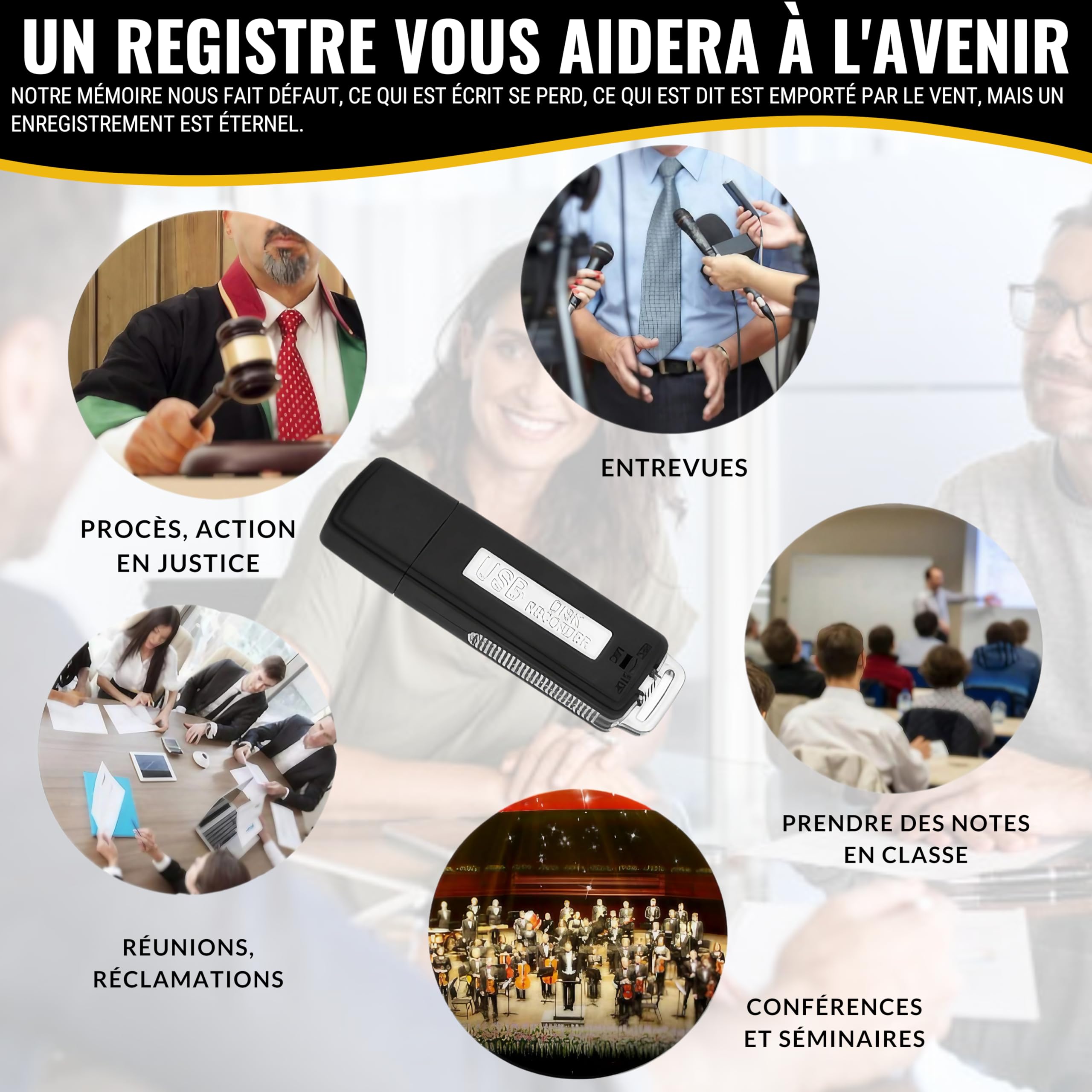 Enregistreur Vocal Espion Discret | Micro Espion Enregistreur Audio HD 8 Go Pour Réunions, Interviews, Cours | Micro d’Écoute À Distance Invisible, 500 Heures D'enregistrement, Portable, Autonomie 13H