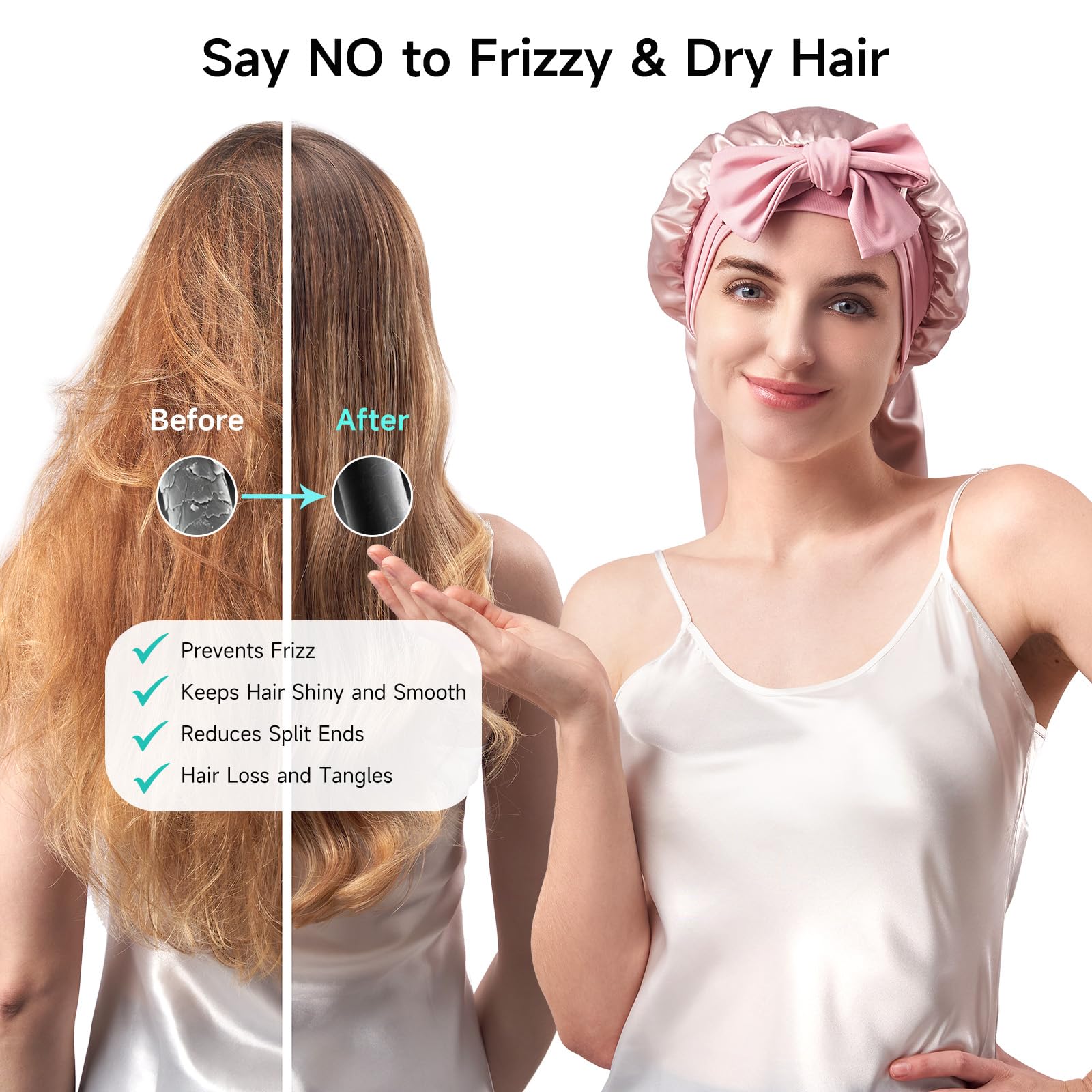 Umisleep 22 Momme 100% Seda de Morera, Gorro de Dormir de Doble Cara, Suave Gorro de Noche para Cabello voluminoso, Transpirable, Banda Ancha Ajustable