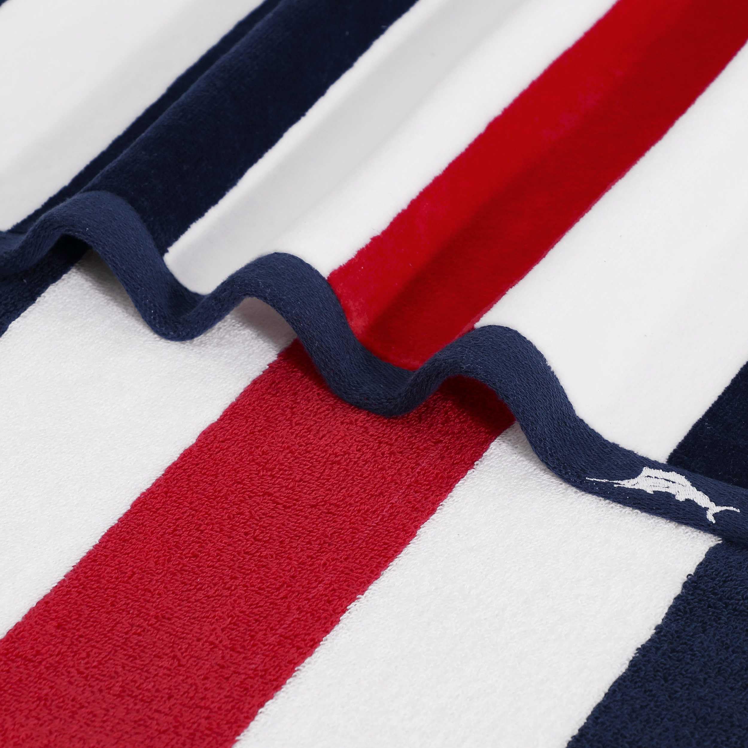 Tommy Bahama Strandtücher, übergroß, garngefärbtes Baumwoll-Velours-Handtuch, weich und saugfähig, Küstenstreifen, Pool- und Strandtuch, Marineblau/Rot, 2 Stück
