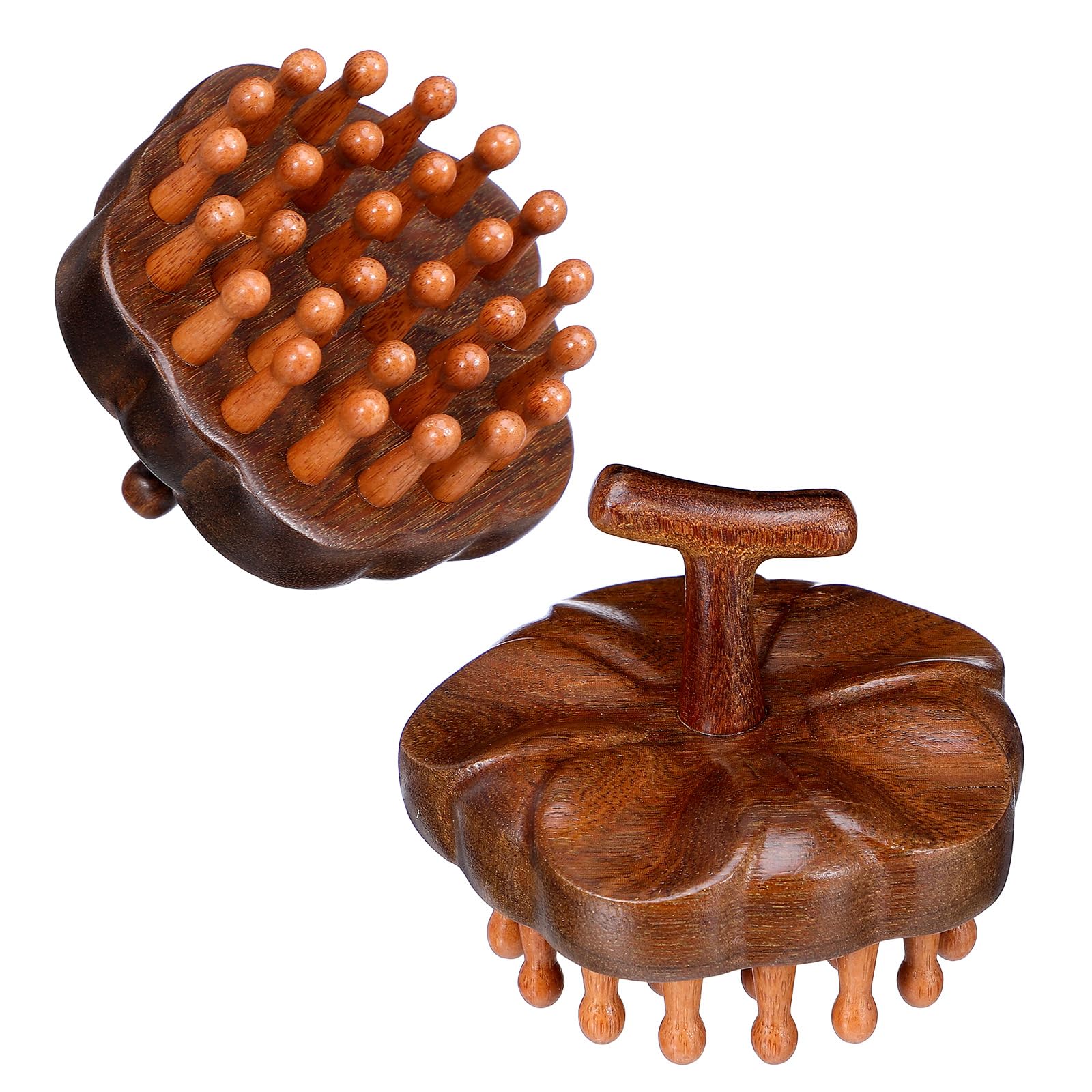 Wooden Scalp Massager Comb for Promote Hair Growth, Natural Wooden Hair Brush Portable Handheld Head Gua Sha Brush Round Anti-Static Head Massage Tool for Men Women Spa