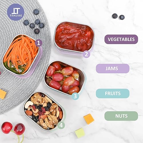 Miniatura 6 de Tanjiae Recipientes de acero inoxidable para niños y niños pequeños  Recipientes pequeños para alimentos fáciles de abrir a prueba de fugas con