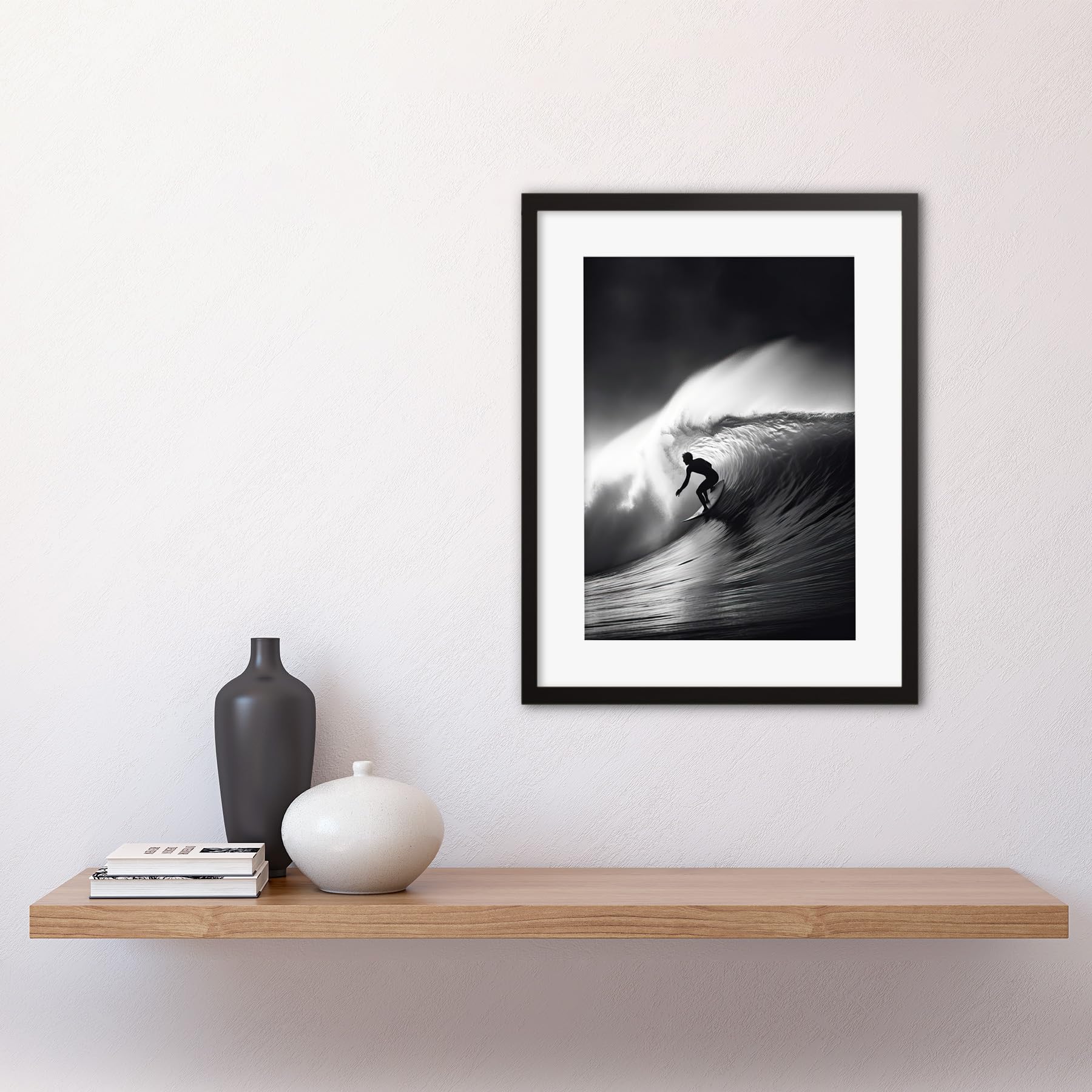 Amazon.com: Artery8 Surfer Riding a Big Wave Black and White Photo