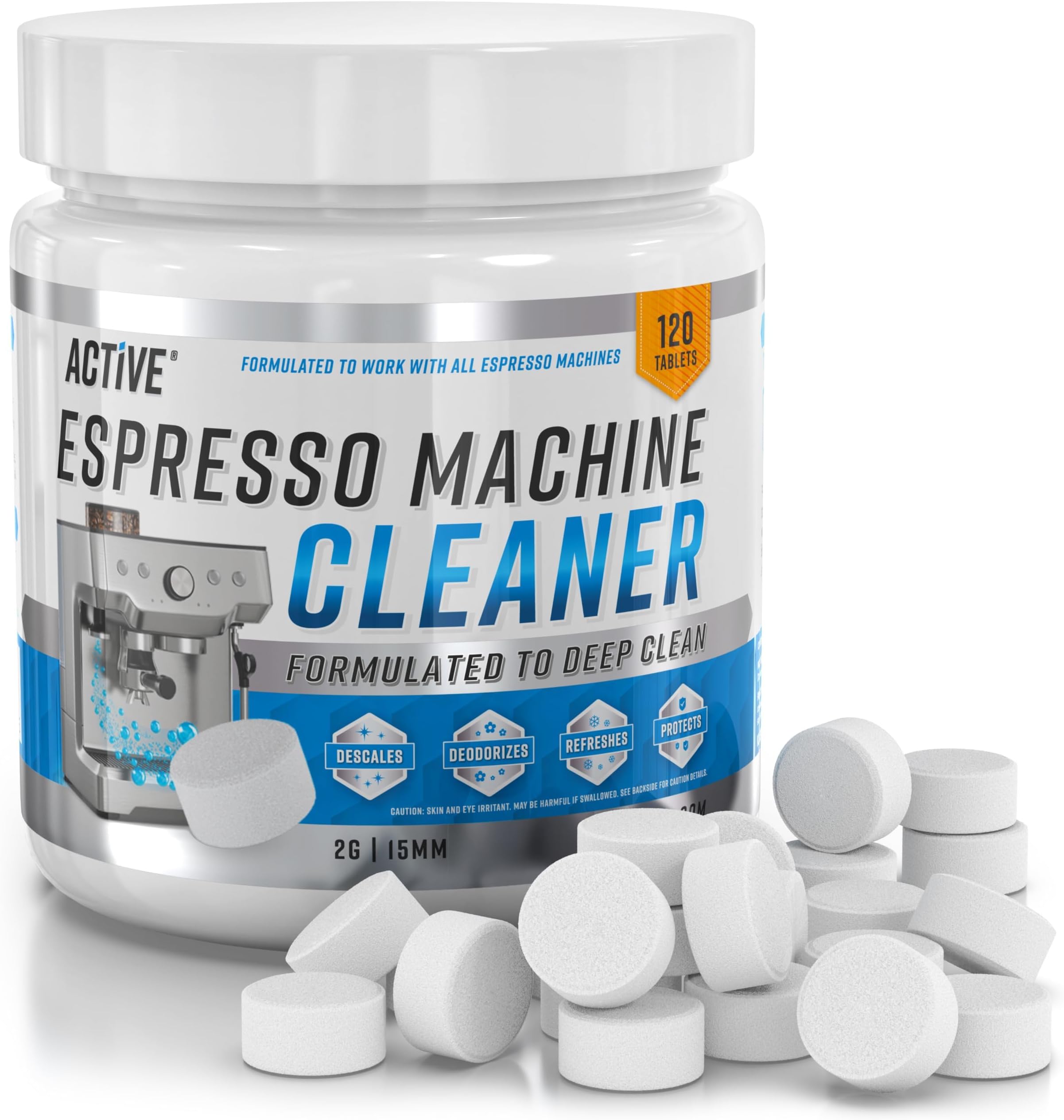 ACTIVE Espresso Machine Cleaning Tablets - Daily Backflush Cleaner & Group Head Oil Remover Tablet, Compatible with Sage, Breville Barista Max, Gaggia, Delonghi, Tassimo Bosch, Dolce Gusto - 120 Tabs