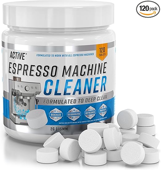 ACTIVE Espresso Machine Cleaning Tablets Descaling - 120 Tabs | Compatible with Breville Barista Express, Gaggia, Delonghi, Jura, Philips | Expresso Maker Backflush Oil Remover Solution Clean Tablet