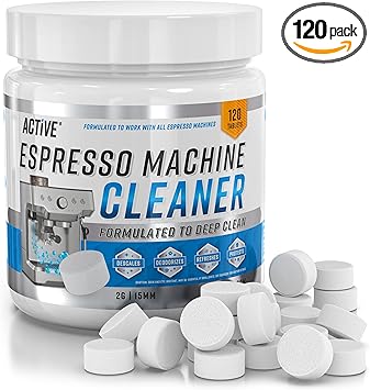 ACTIVE Espresso Machine Cleaning Tablets Descaling - 120 Tabs | Compatible with Breville Barista Express, Gaggia, Delonghi, Jura, Philips | Expresso Maker Backflush Oil Remover Solution Clean Tablet