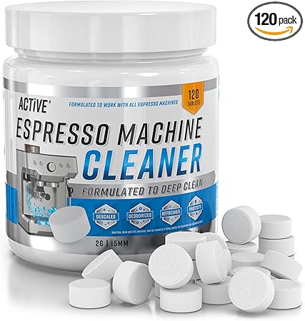 ACTIVE Espresso Machine Cleaning Tablets Descaling - 120 Tabs | Compatible with Breville Barista Express, Gaggia, Delonghi, Jura, Philips | Expresso Maker Backflush Oil Remover Solution Clean Tablet