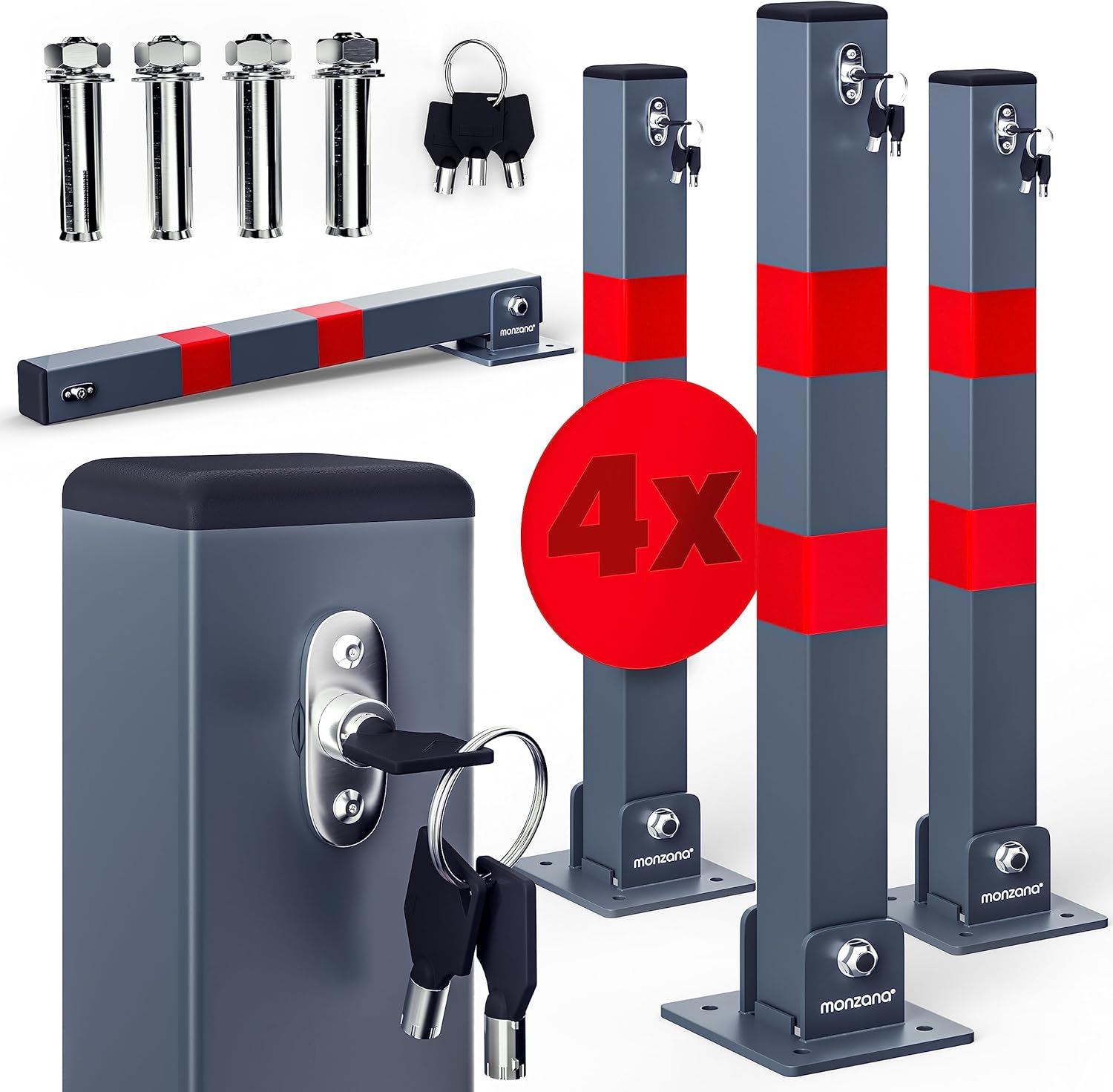 DEUBA® 4X Car Security Barrier for Driveways Telescopic Retractable