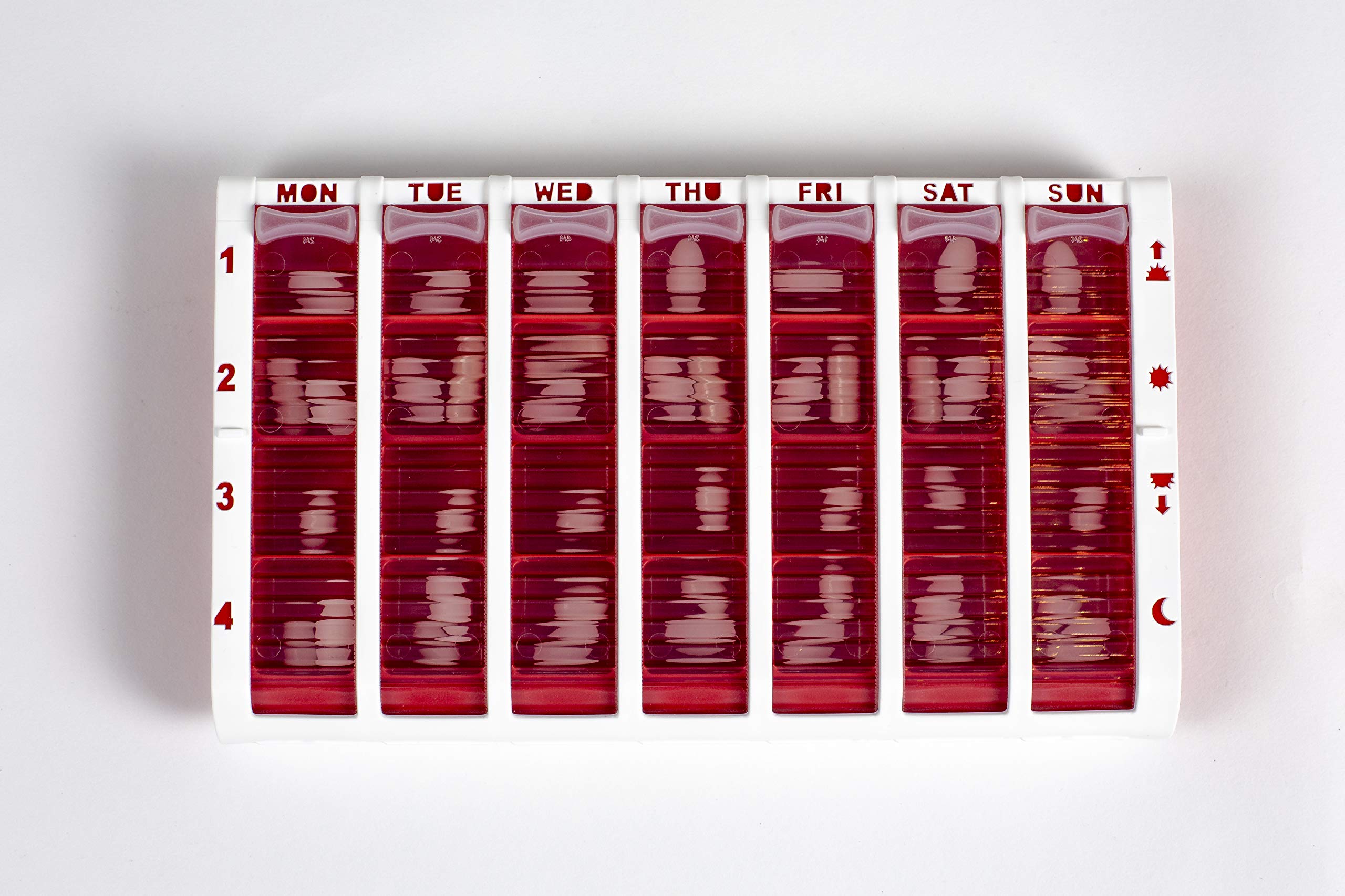 Buy Red Pivotell Weekly Pill Box Organiser 7 Day (28 compartments / 4