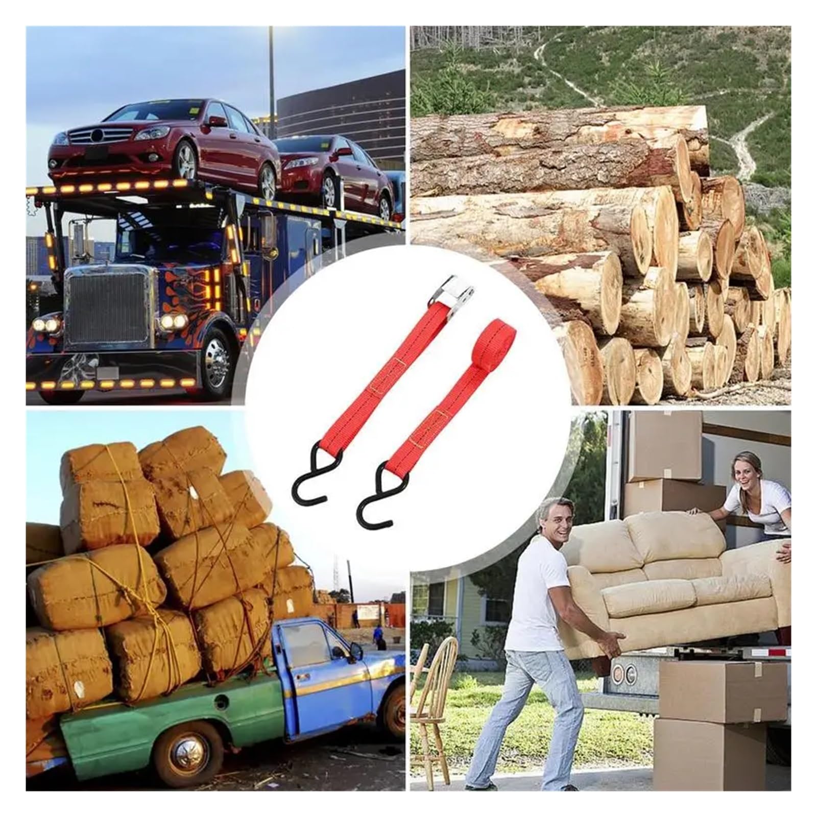 Zurrgurte, Zurrgurte fürs Auto, 5 m, Ratschengurt-Seilspanner, wasserdichte LKW-Gurte, verschleißfestes Gurtband, robuste Frachtgurte(Rosso)