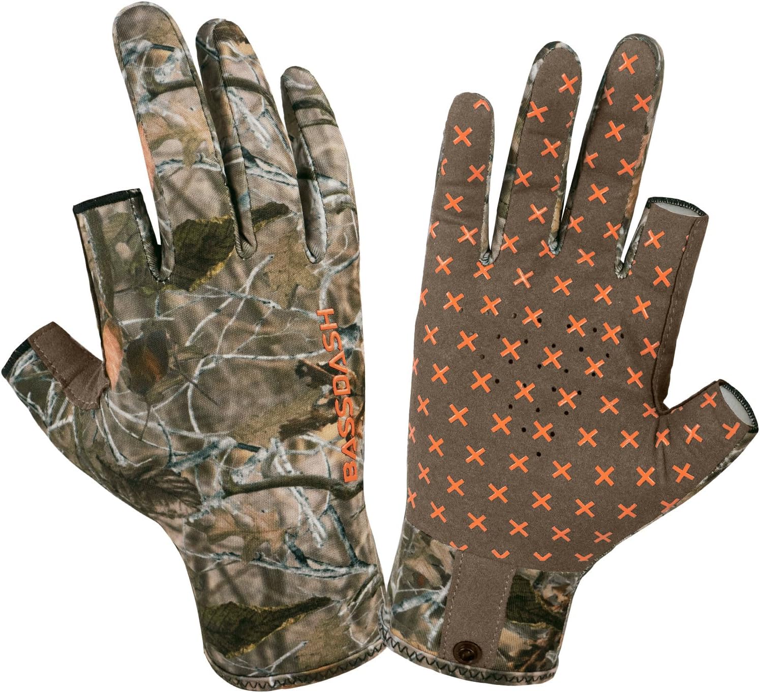 BASSDASH Unisex Fingerless Fleece Liner Camo Hunting Gloves for Cold Weather UPF 50+ Lightweight Fishing Photography HG06 Autumn Forest Small
