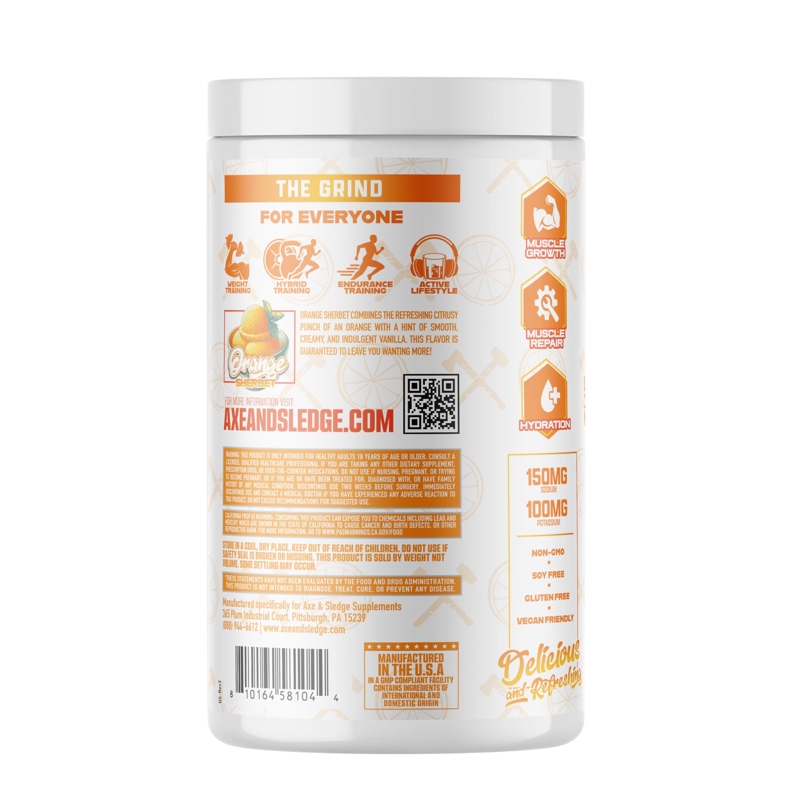 Axe & Sledge The Grind Essential Amino Acids |EAA & BCAA Powder |Muscle Recovery & Electrolytes for Hydration | Stimulant-Free, Vegan | 30 Servings, Orange Sherbet — Amazon image 2
