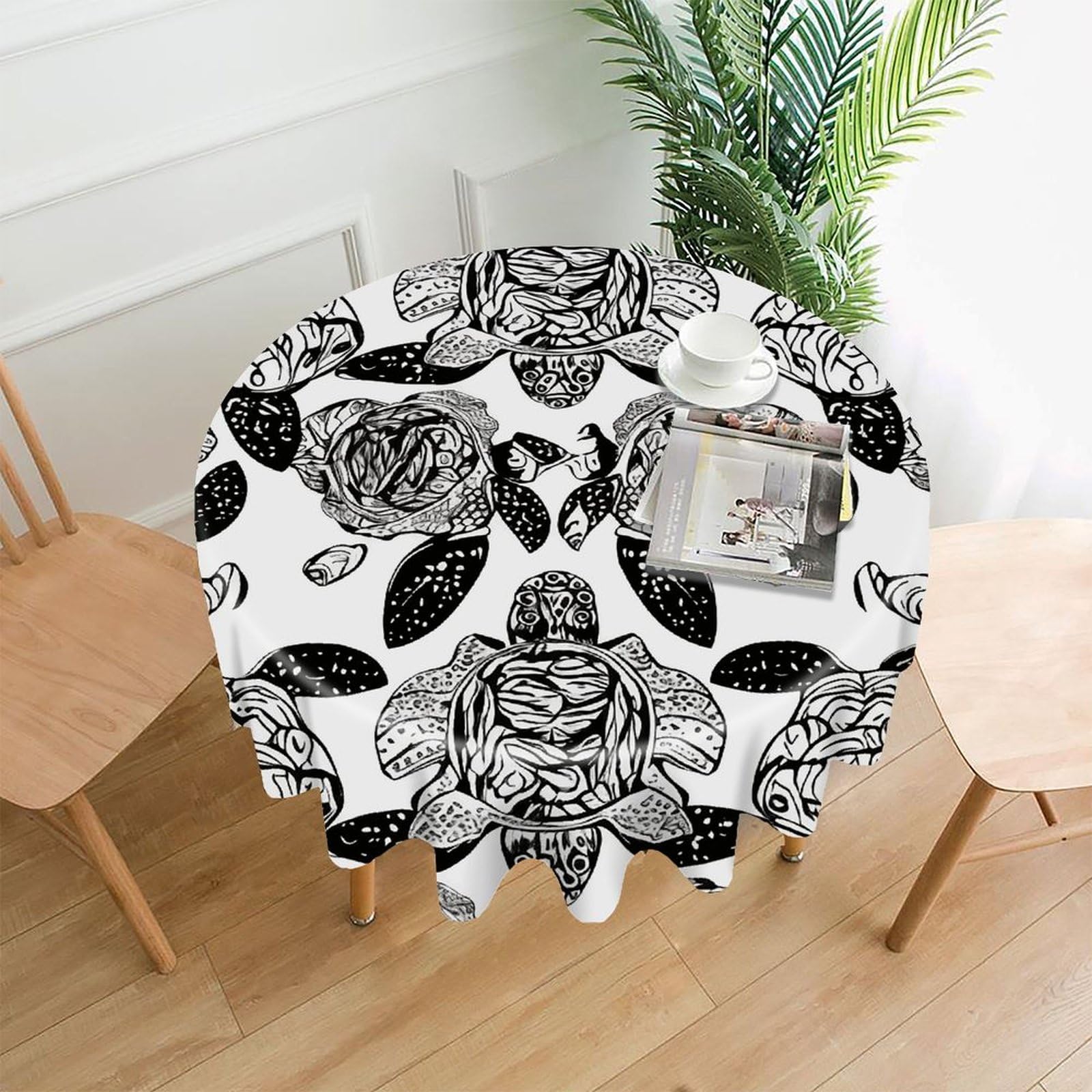 FekiLoot Animals Sea Turtles Round Tablecloth Cover 60 Inch Wrinkle Free Washable Polyester Fabric Table Cover Decorative Round Table Cloth for Home Dining Kitchen Party Farmhouse