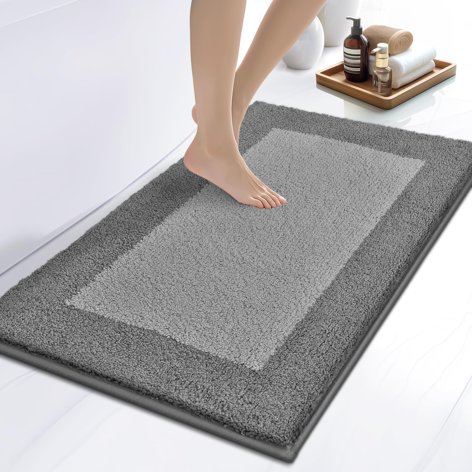 DOMUSTEX Washable Bathroom Rug 60 x 90 cm, Non Slip Bath Mat, Absorbent and Quick Dry Bath Rug for Shower, Bathtub, Sink, Floor