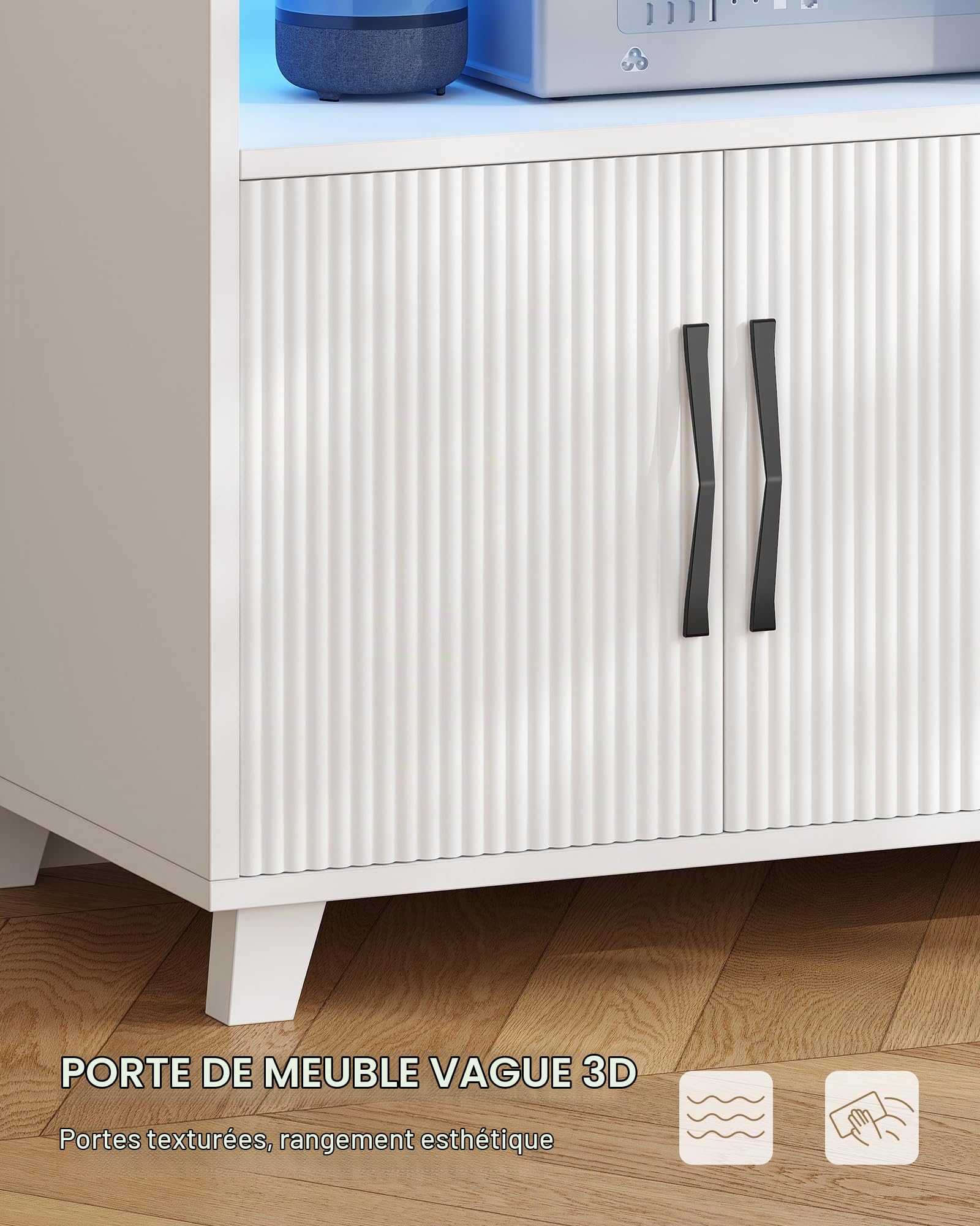Hzuaneri Meuble TV, 147 cm Blanc, avec Lumières LED Réglables 25 Couleurs