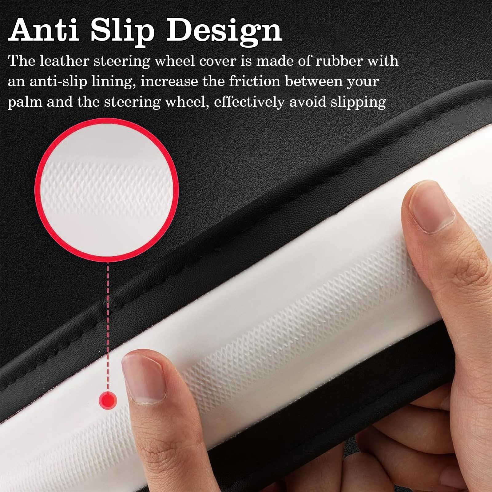 Funda gris para volante de automóvil, piel de napa, bloqueo de color inferior, universal, de 14.5 a 15 pulgadas, antideslizante, transpirable, para hombres y mujeres