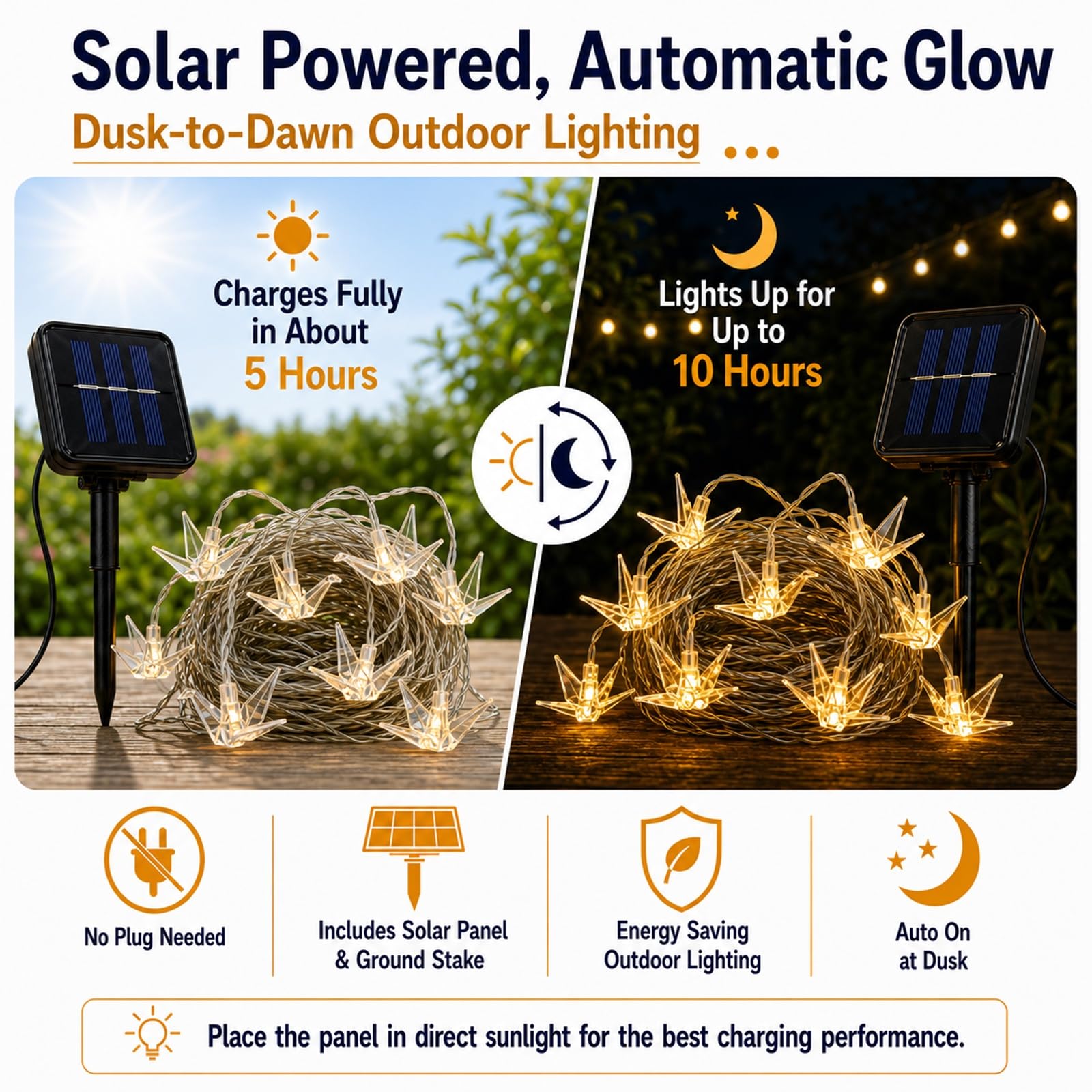 Hiseng Catena Luminosa Esterna Solare, LED Luci Solari Esterno da Giardino a Forma a Mille Gru di Carta, Lampade Solari Impermeabili per Campeggio, Terrazzo, Balcone (Bianco caldo,22m 200LED)