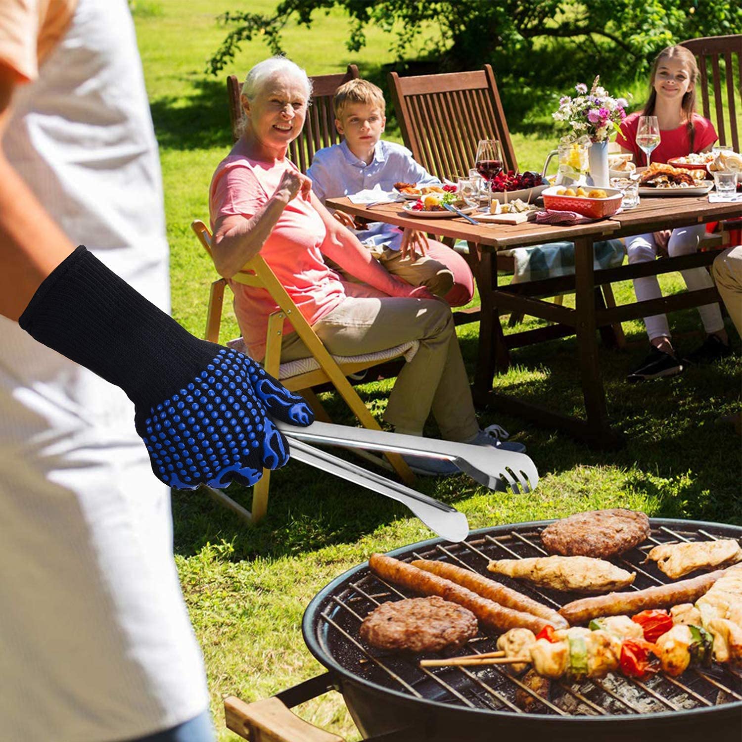 Odporne na wysokie temperatury rękawice do grillowania – bardzo wysokie temperatury do 800°C, rękawice do grillowania z palcami do gotowania, pieczenia (2 szt.)