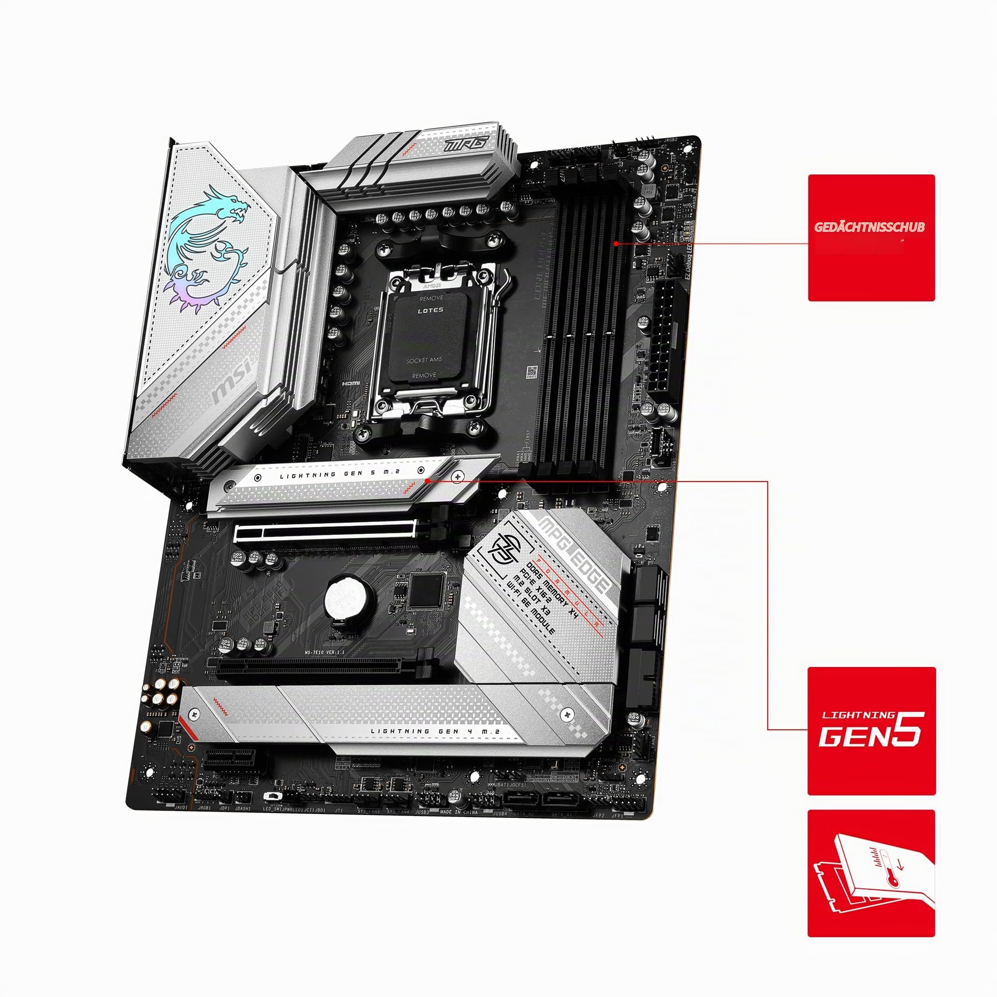 MSI MPG B650 Edge WiFi Mainboard, ATX - Unterstützt Ryzen 9000, 8000 & 7000 Serie Prozessoren, AM5-14 Duet Rail 80A VRM, DDR5 6600+MHz/OC… – Ansicht 3