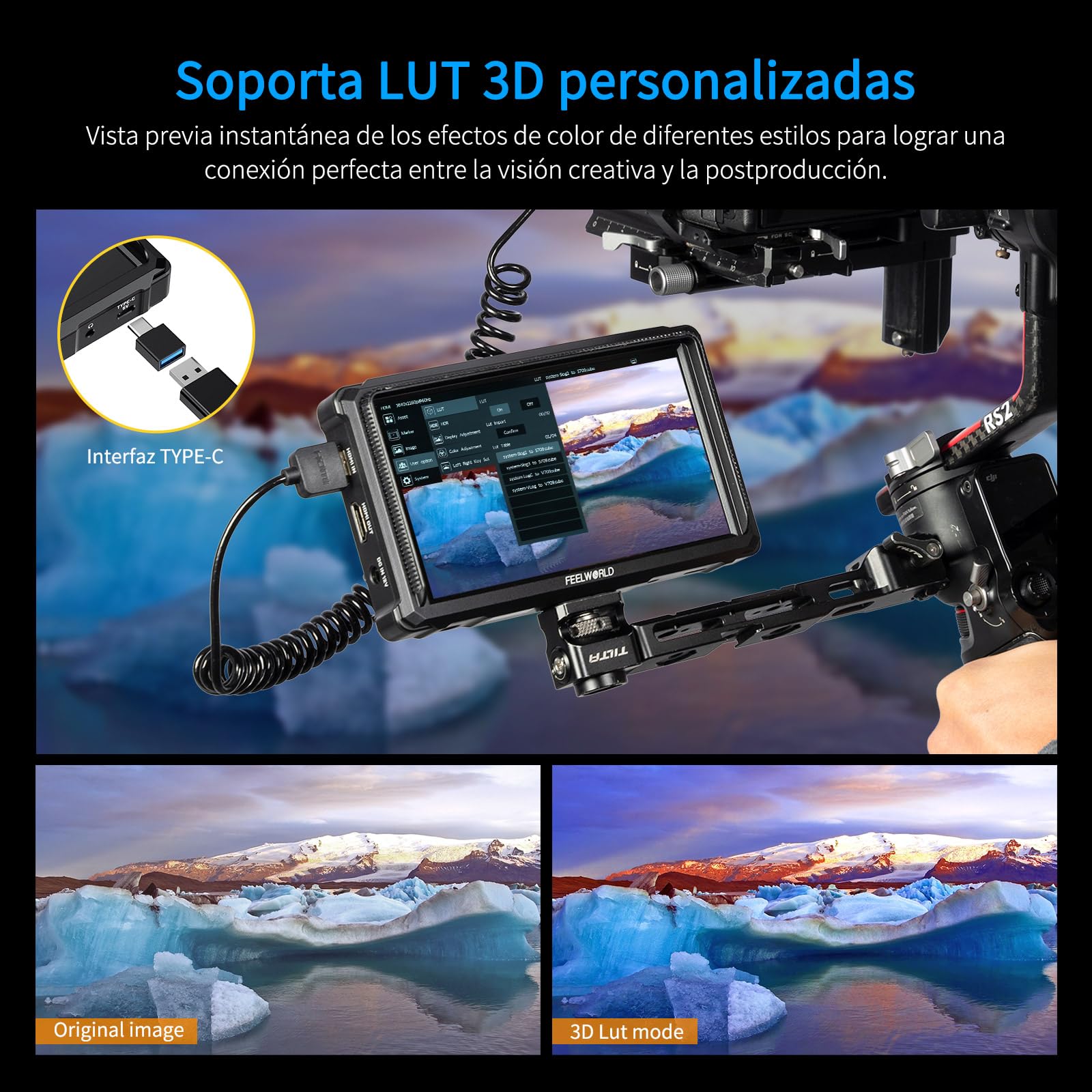 FEELWORLD FW568 Pro 6 Pulgadas 1200nit Alto Brillo Cámara Monitor de Campo con F750 4400mAh Batería y Bolsa, Custom 3D LUT 4K 60Hz HDMI en la Salida de Forma de Onda de Supervisión de Peso Ligero