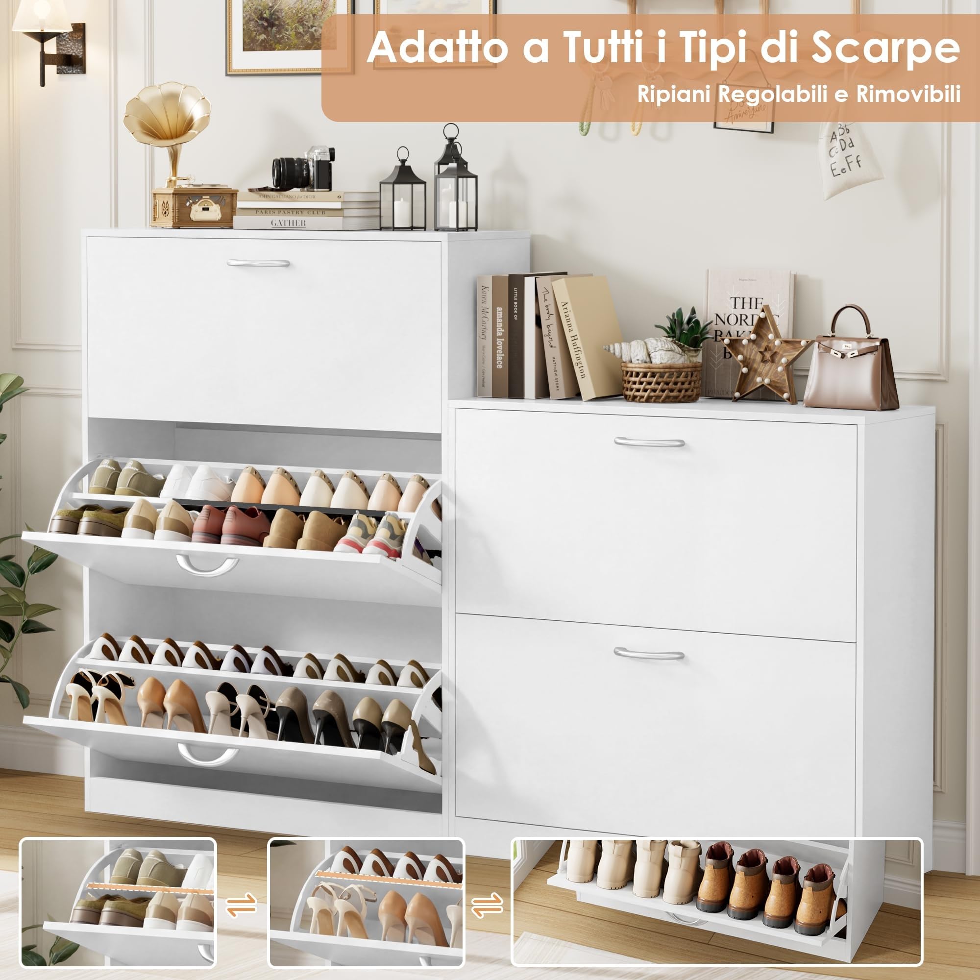 FirFurd Scarpiera Salvaspazio Slim con 3 Ante Porta Scarpe a Ribalta,Armadio per Scarpe Bianca a Divisore Regolabile e Rimovibile,Scarpiera Salvaspazio per Ingresso,Corridoio,Soggiorno,80x23.5x110cm