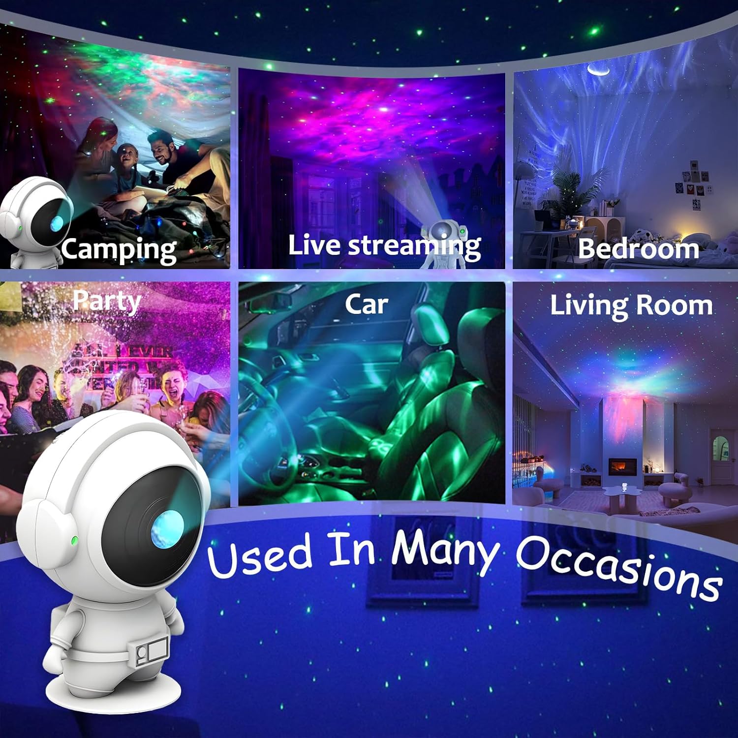 Astronaut Galaxy Projector, 360° Magnetic Head Star Projector Night Light with Adjustable Brightness & Timer, 8 Colors LED Nebula for Bedroom, Party Ceiling Decor, Christmas Gift