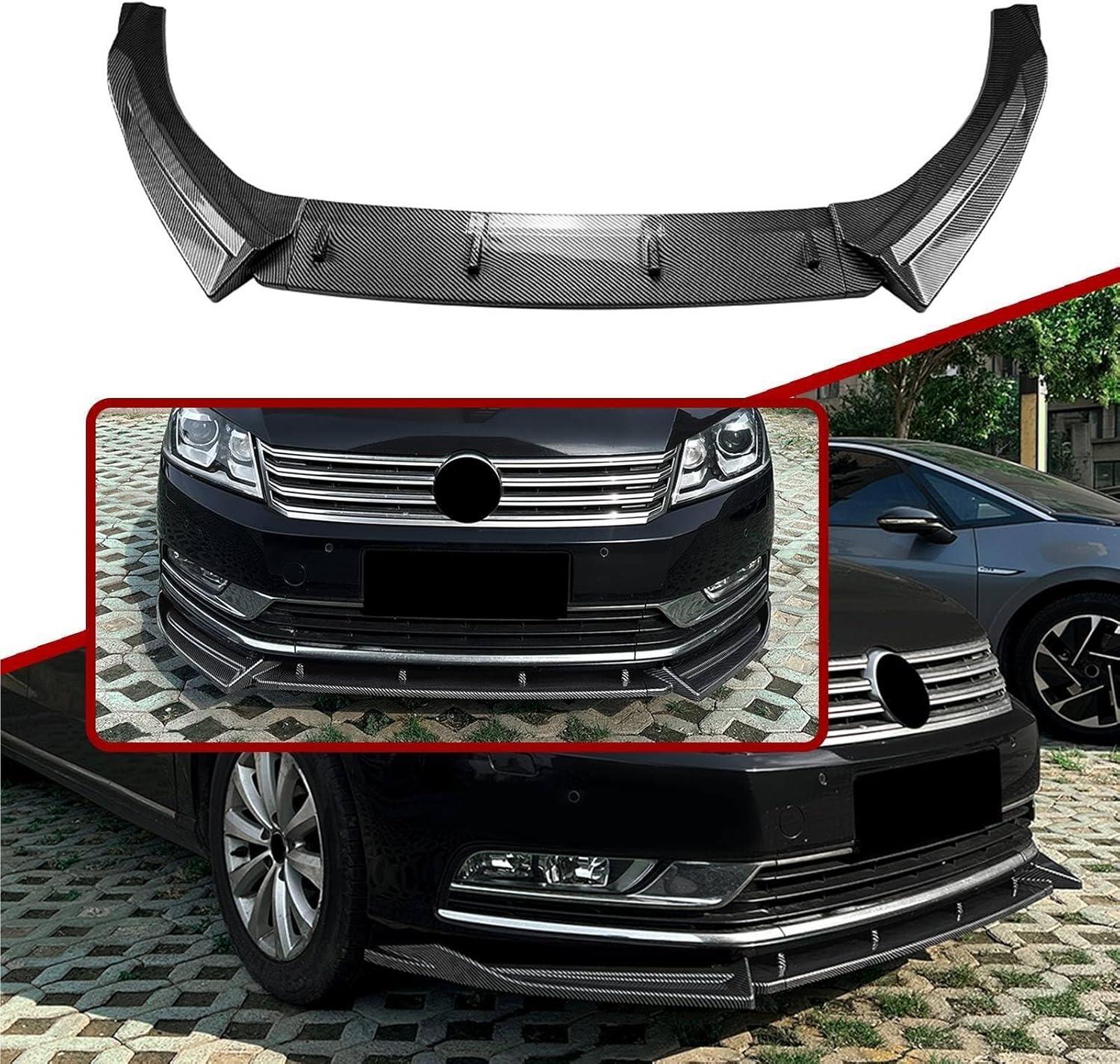 Compatible for VW for Passat B7 2011-2015 Standard Version Only Car Front Bumper Lip Spoiler Lower Chin Splitter Guard(Carbon Look)