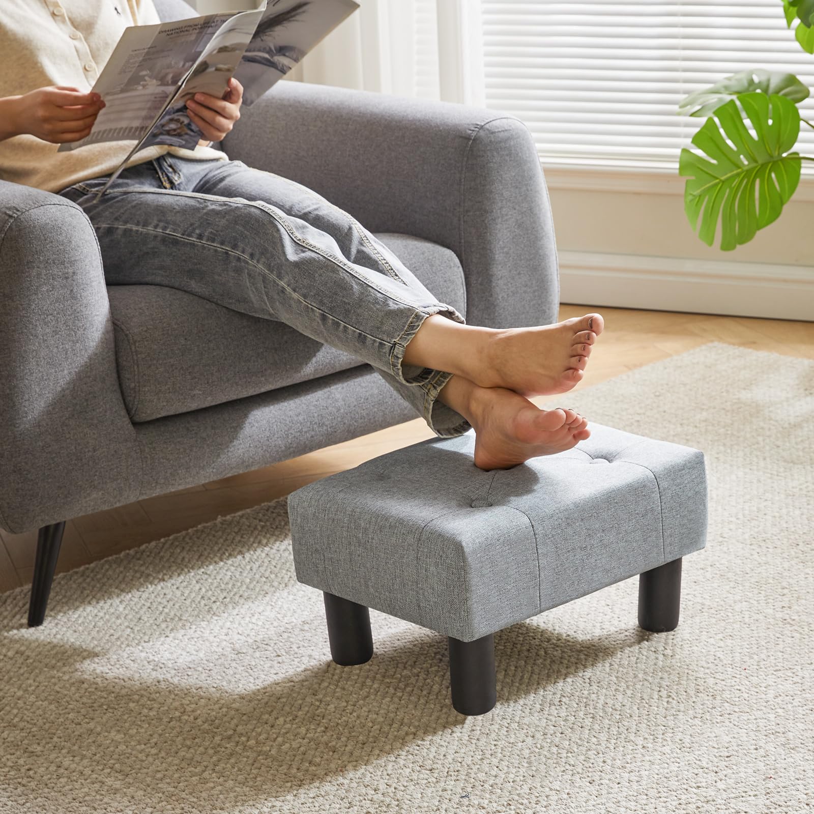 YMYNY Poggiapiedi Ottomano, Sgabello Rettangolare Con Gambe In legno Per Sedia, Soggiorno, Divano, Ingresso, Camera Da Letto 40 × 30.5 × 22.5CM Blu Grigio HBD039L