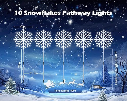 Miniatura 4 de Luces de copo de nieve para exteriores, 10 luces grandes de copo de nieve para camino, decoraciones de Navidad al aire libre, patio, acera,
