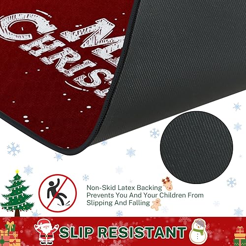 Miniatura 7 de ArtSocket Juego de 2 alfombras y tapetes de cocina antideslizantes, lavables, tapete de camino de cocina con texto en inglés "Merry Christmas",