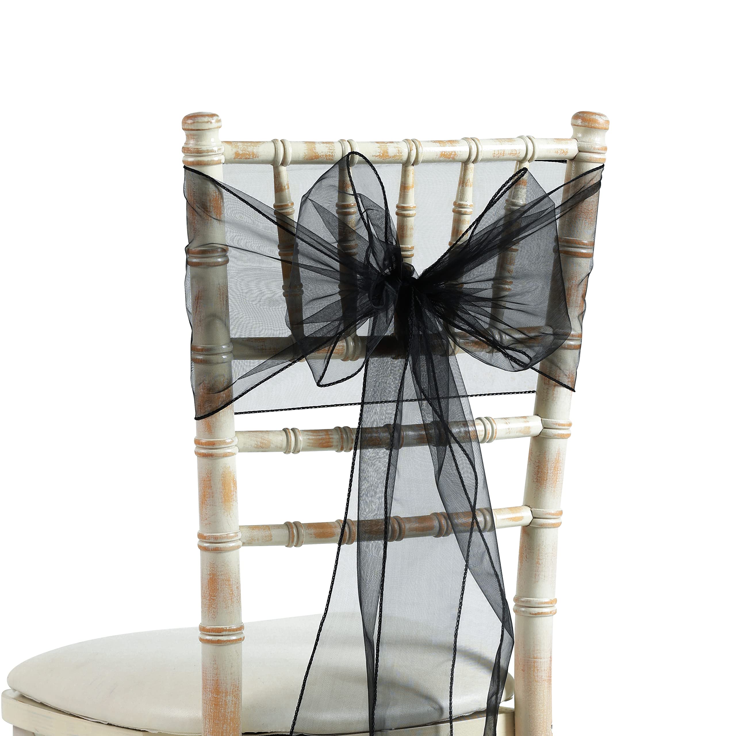 The Chair Cover Company Black 20X275cm Organza Sash Wider Sash Fuller Bows Chair Cover Bows Sash For Wedding Party Birthday Decoration (25, )