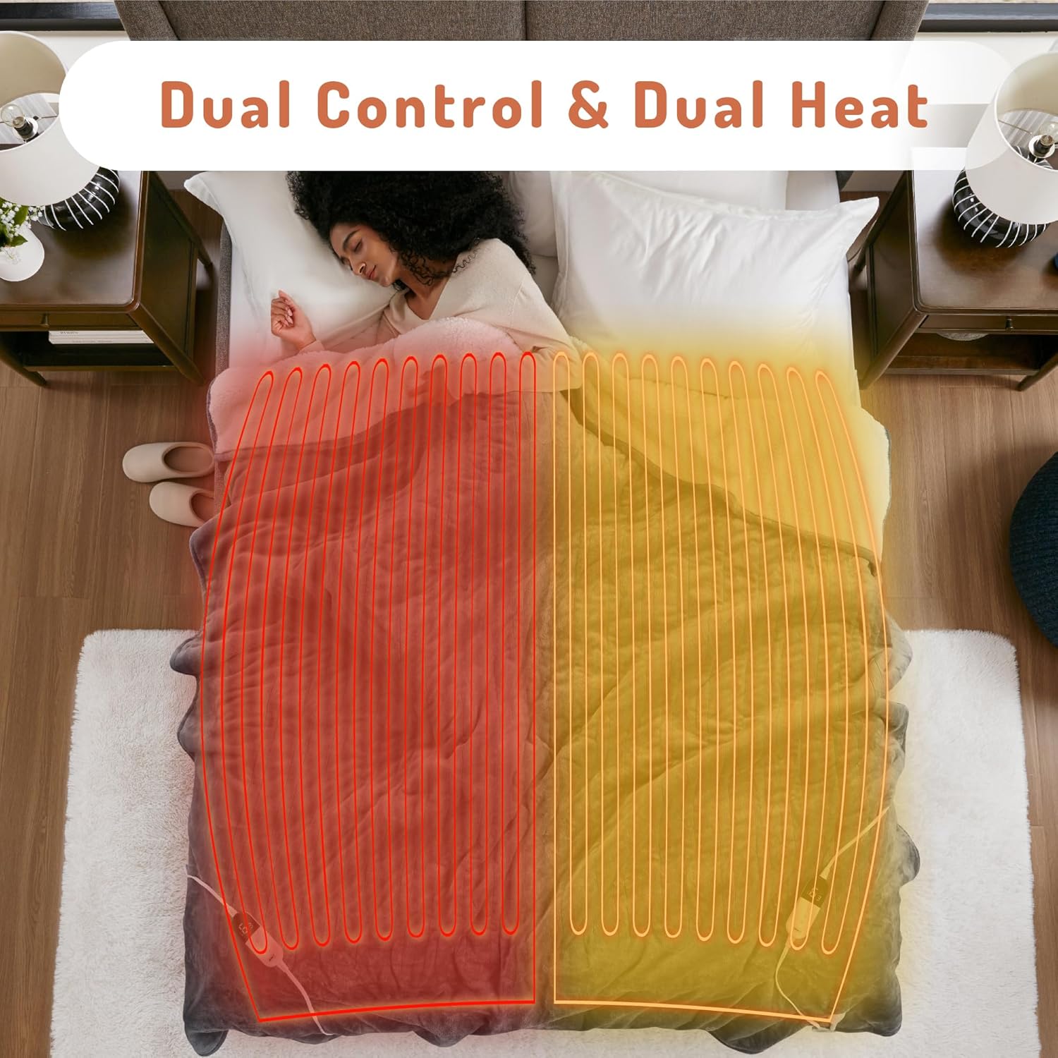 Degrees of Comfort Electric Heated Blanket Queen Size with Dual Control - Soft Flannel Heating Blankets with 6 Heat Settings, 10-Hour Auto Shut-Off, Overheat Protection, ETL Certified - 84x90'', Grey - Image 4