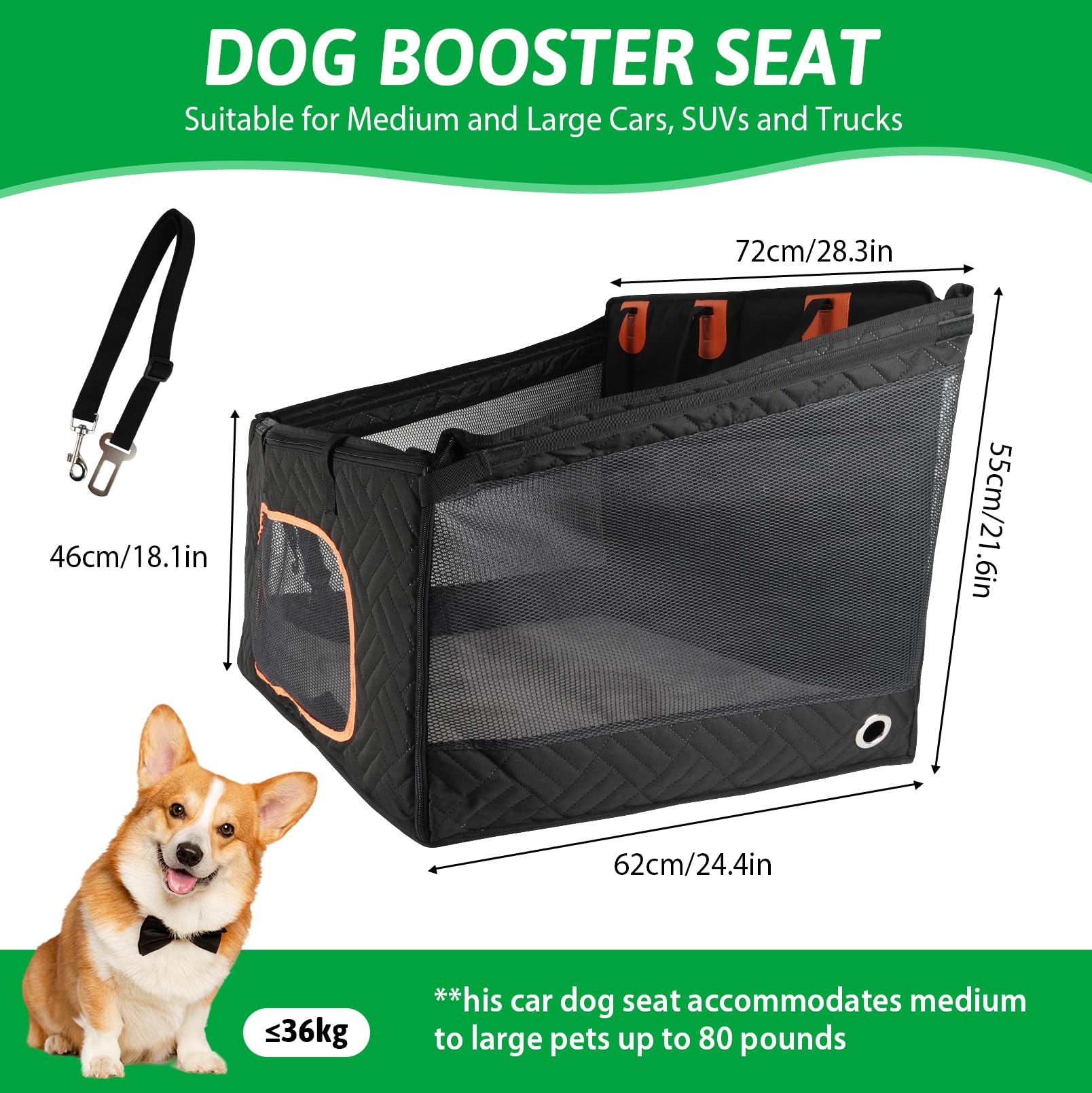 LIROPAU Extra Stabiler Hunde Autositz für Großer Mittlere Hunde | Verstärkung Extra Stabiler Hunde Autositz, Extender-Abdeckung mit 3 Mesh Fenstern für Pkw, SUV und Lkw