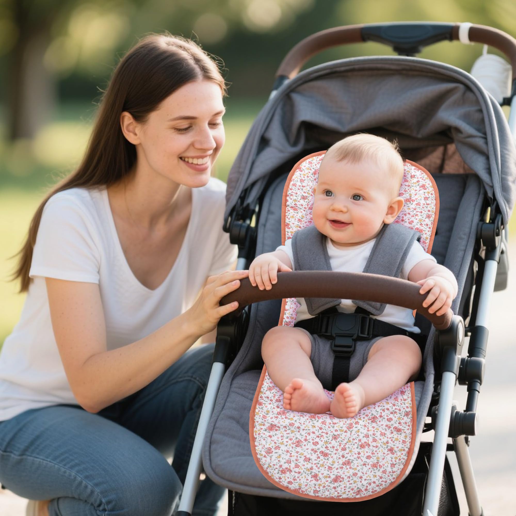 Copriseduta Passeggino Universale, Materassino per Passeggino Universale, Design Reversibile, Morbido e Traspirante Coprisedile per Passeggini, Seggiolini Auto, Culle e Seggioloni (Stampa Floreale)