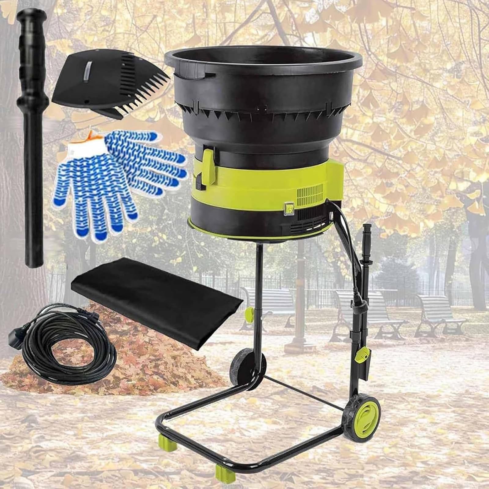 Trituradora eléctrica de jardín y trituradora de hojas con bolsa, ancho de corte eficiente y potente motor para una rápida reducción de residuos de jardín