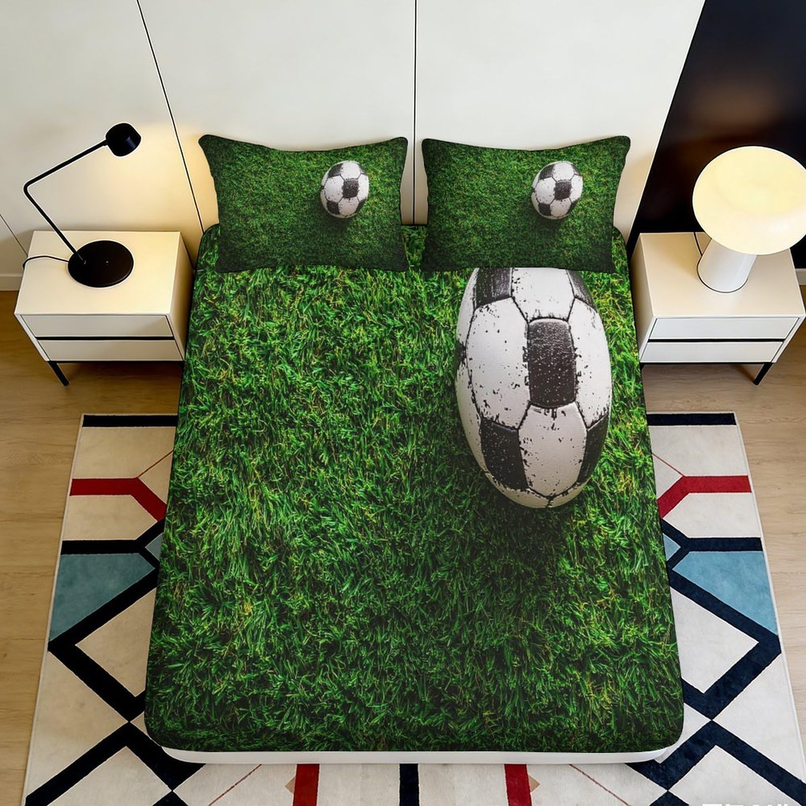 Jqzkxnhpbr Style-8 3D Printed Football Field Fitted Sheet Microfiber Soft Green Soccer Bed Cover For Bedroom Guest Room Decor Protection 90X200x25cm