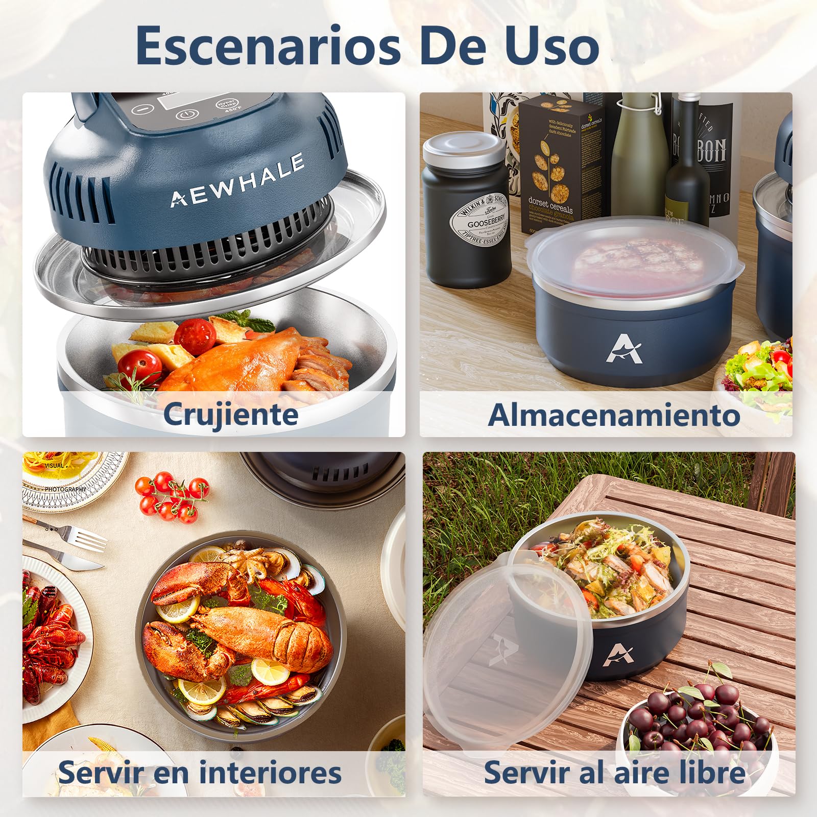 AEWHALE Friteuse sin aceite portátil, inoxidable Air Fryer 3 en 1 | Rôtir,Crisp,2 Recipientes de Acero Inoxidable, 1,9 L y 3,8 L, para Comidas Rápidas y Fáciles, Compacto, Lavable en Dishwasher
