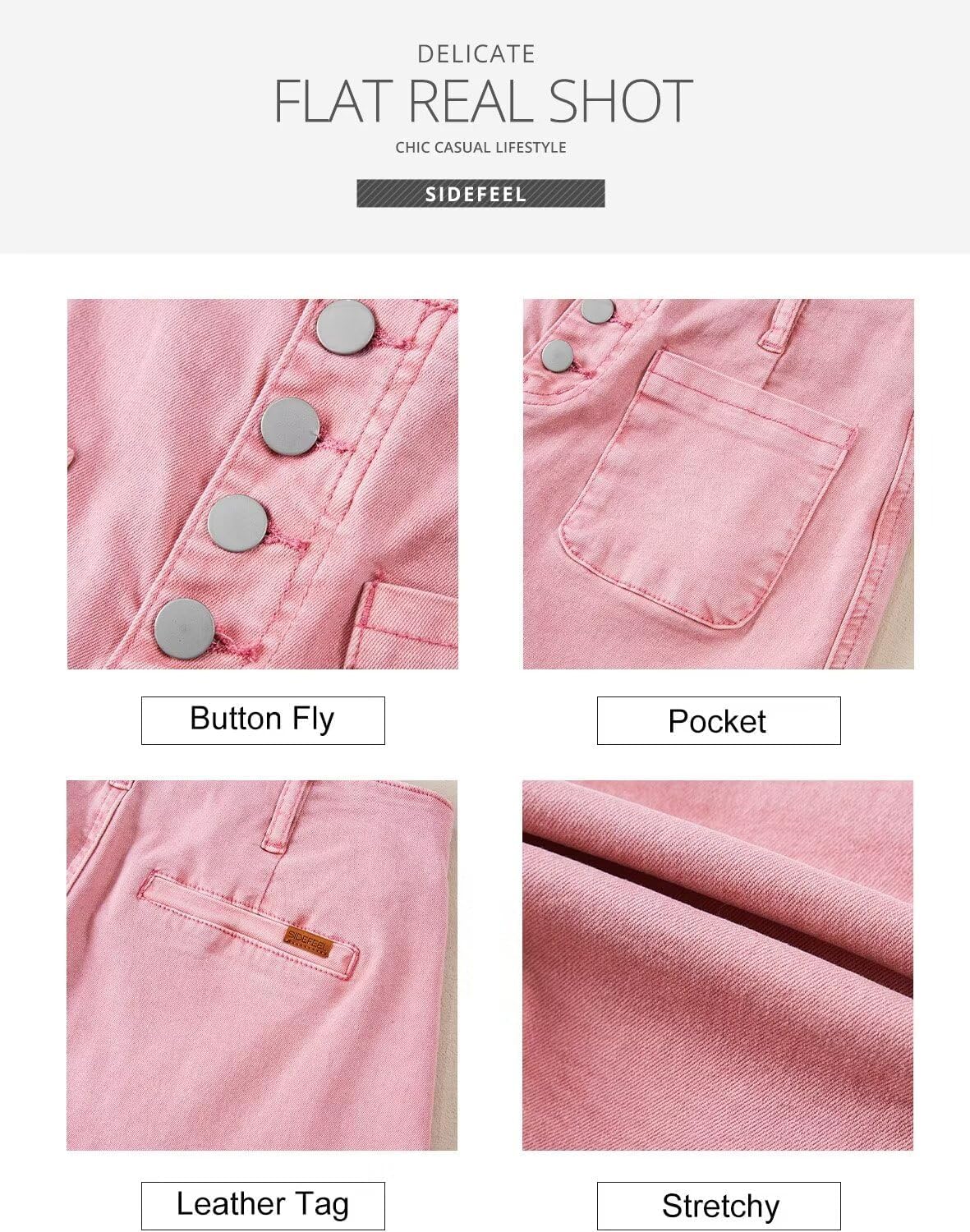 Sidefeel Women's High Waisted Jean Shorts Button Fly Tummy Control Summer Denim Shorts Pink Size 16 - Image 4