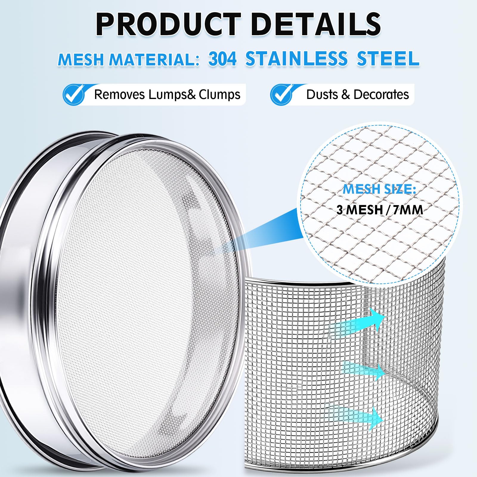 PATIKIL 3 Mailles (7mm) Tamis De Laboratoire, 7.9"(20cm) Diamètre Grille De 304 Acier Inoxydable Toile Métallique Tamis Fin Pour Laboratoire Industriel Sec Tamis À Sec Hash