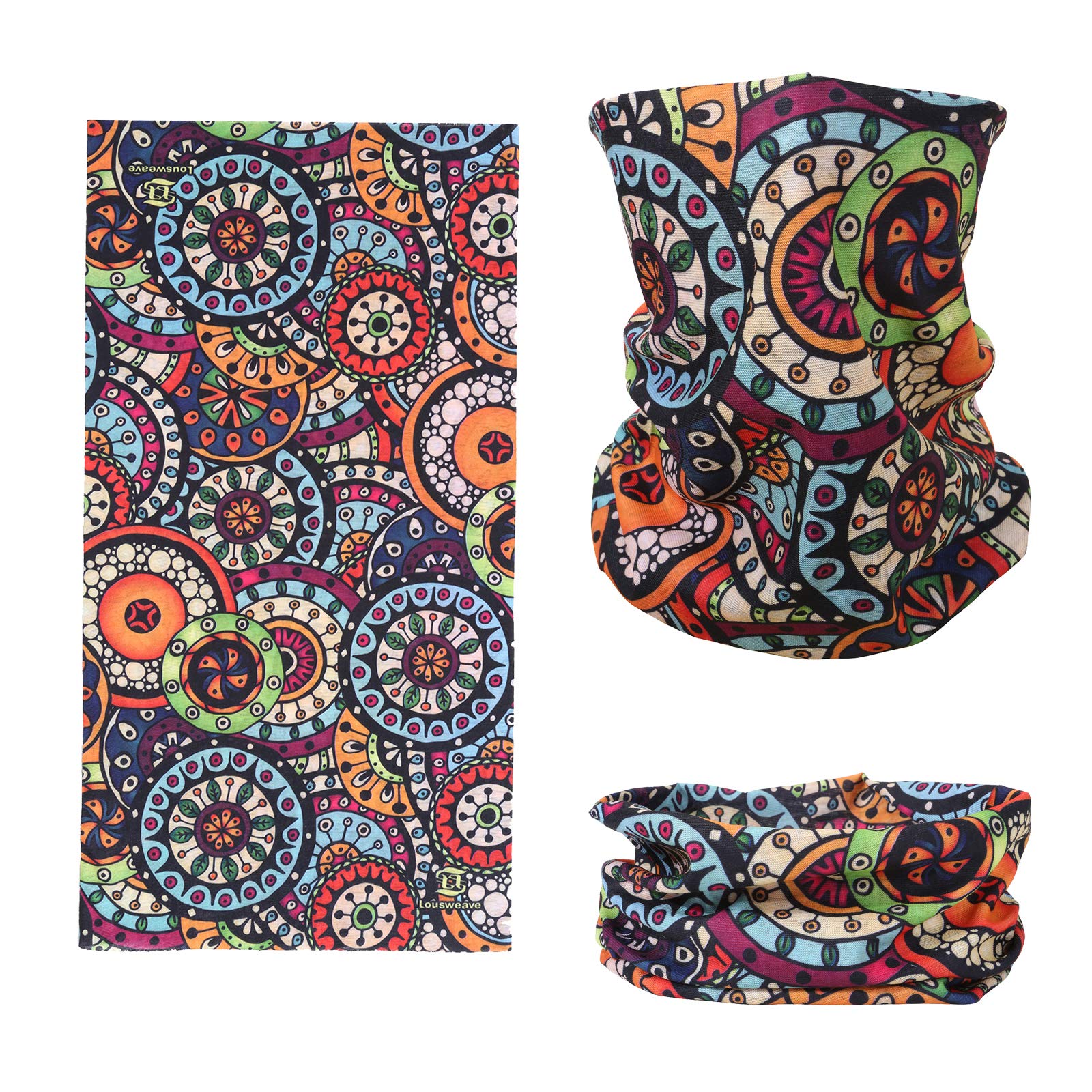 SMEHCF Novelty Seamless Bandana Balaclava Face Cover Mask Shield Neck Gaiter Reusable Breathable Dustproof Windproof Unisex Gothic Flower Round Pattern