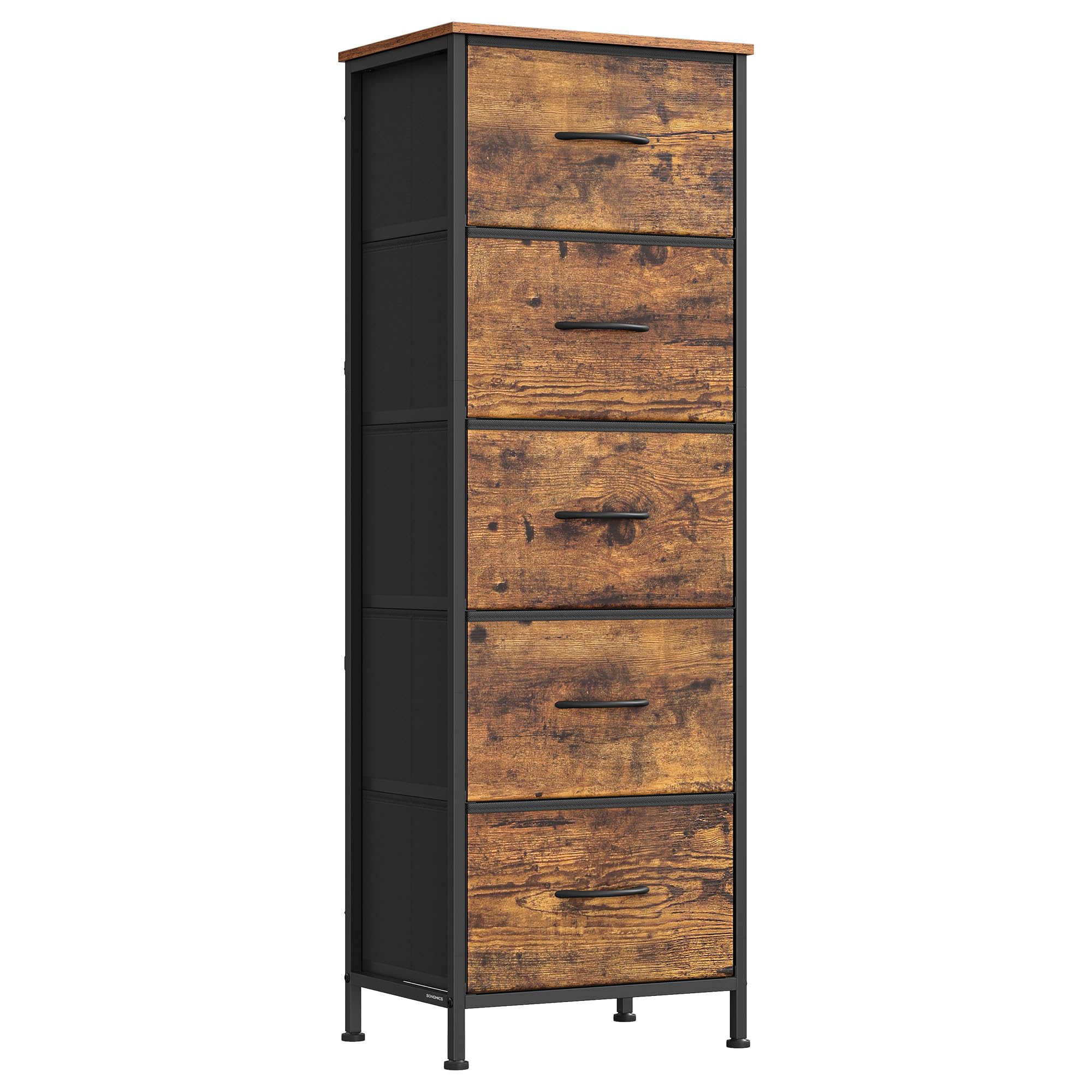 SONGMICS BELLAH Collection - Dresser for Bedroom, Chest of Drawers, Storage Organizer Unit, Closet, Entryway, Steel, 5 Drawers, Industrial, Rustic Brown and Ink Black ULGS315BH04