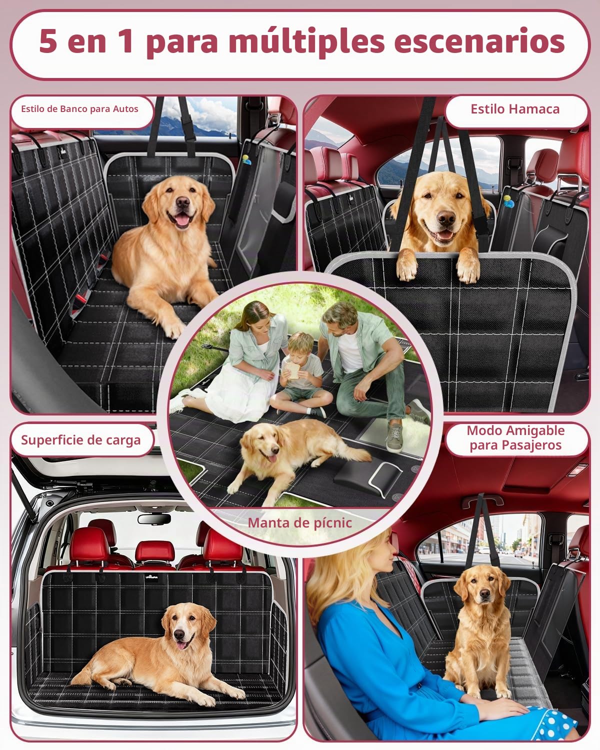 Funda Coche Perro Impermeable Protector Coche Perros Asiento Trasero Resistente al Agua y a los Arañazos Cubre Asientos Coche Perro Ajuste Universal para la Mayoría de Turismos, Suv y Camiones
