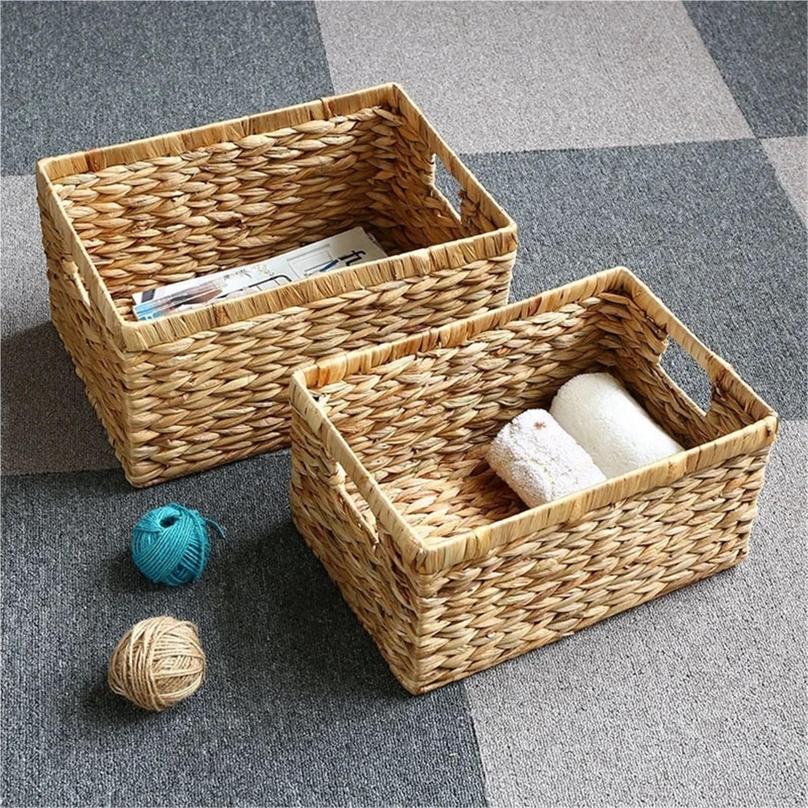 Cesta Para Revistas Tejida A Mano Caja de almacenamiento tejida con asa