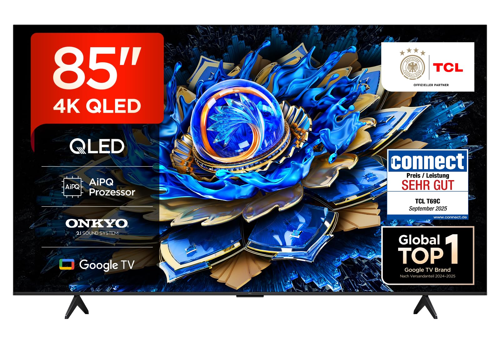 Tcl 85T69c 85 Zoll Qled, Direct Led Tv, 4K Hdr Tv, Smart Google Tv (Dolby Vision & Atmos, Game Master, Motion Clarity, Onkyo 2.1 Sound, Kompatibel Mit Google Assistant & Alexa)