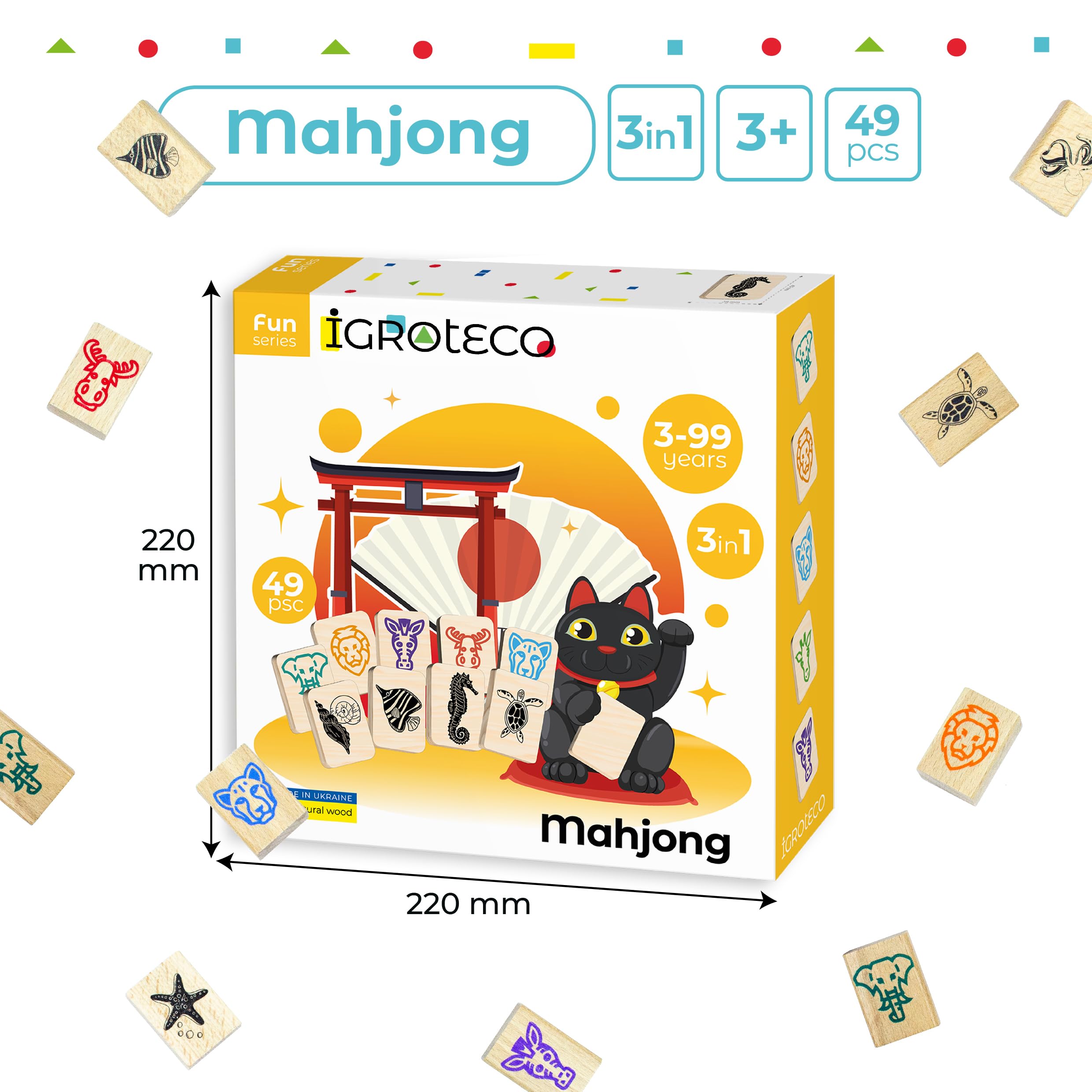 Mahjong de Madera Infantil – Juego Educativo de Criaturas Marinas y Animales Salvajes para Memoria, Lógica y Motricidad Fina